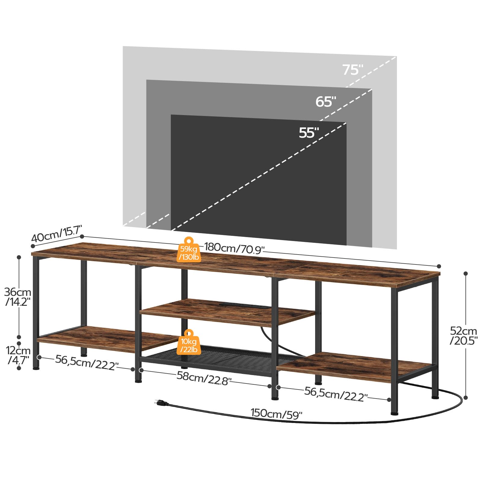 HOOBRO 75 Inch TV Stand with Power Outlets, Industrial TV Console Table with Open Storage Shelves & Cabinet, Rustic Brown and Black Media Entertainment Center - Perfect for Living Room, Bedroom, Home Theater Setup (Model BF80DS01)