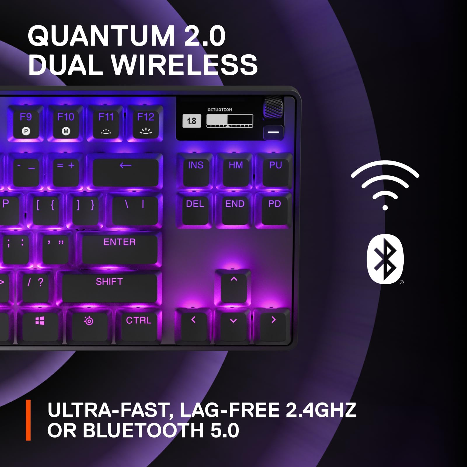 SteelSeries Apex Pro TKL Wireless Mechanical Gaming Keyboard - HyperMagnetic Switches, OLED Display, Adjustable Actuation, PBT Keycaps, Bluetooth & 2.4GHz Dual Wireless, USB-C - Perfect for Esports, Competitive Gaming & Professional Typing