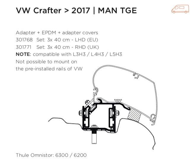 Thule Adaptor Awning Bracket for VW Crafter - Universal Roof Rack Accessory for Camping & Outdoor Adventures