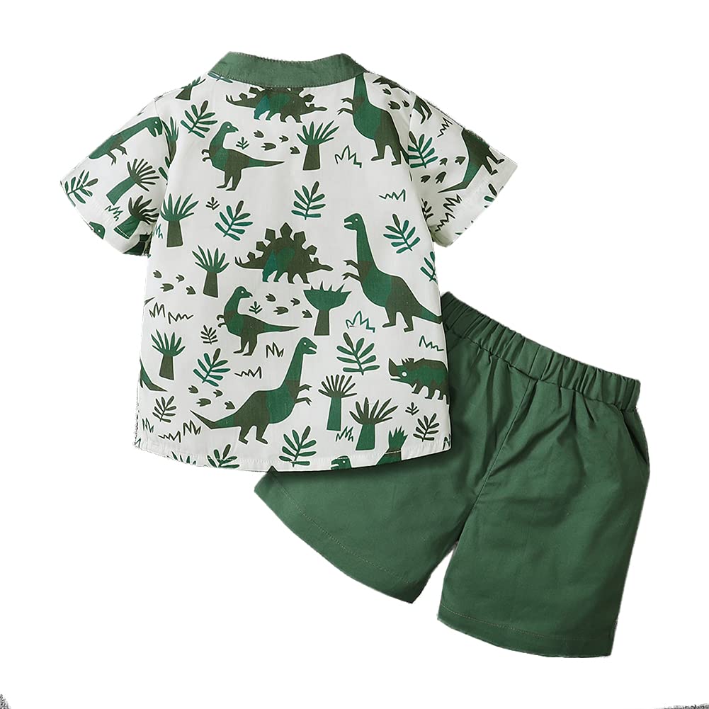 Stylish Green Dinosaurs Printed Toddler Boys Henley Shirt & Shorts 2-Piece Outfit - Soft Cotton Summer Clothes for Playdates, Daycare & Outdoor Adventures
