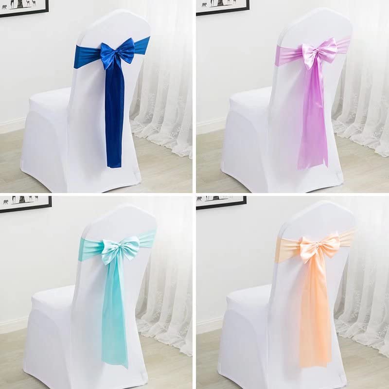 100 Pack Satin Stretch Chair Sash Bows - No Tie Spandex Chair Bands & Ribbons for Wedding, Banquet, Party Decor (Dark Purple) | Perfect for Hotel Events, Birthday Receptions & Table Decoration