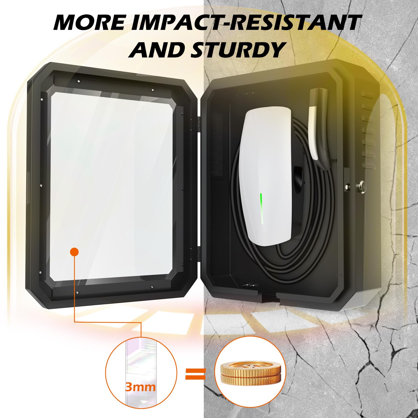 Tesla Gen 3 Wall Connector & ChargePoint EV Charger Station Box - Outdoor Rainproof, Snowproof, Dustproof, Theftproof Cable Organizer Holder with Lock Cover - Perfect for Home, Garage & Outdoor EV Charging Accessories