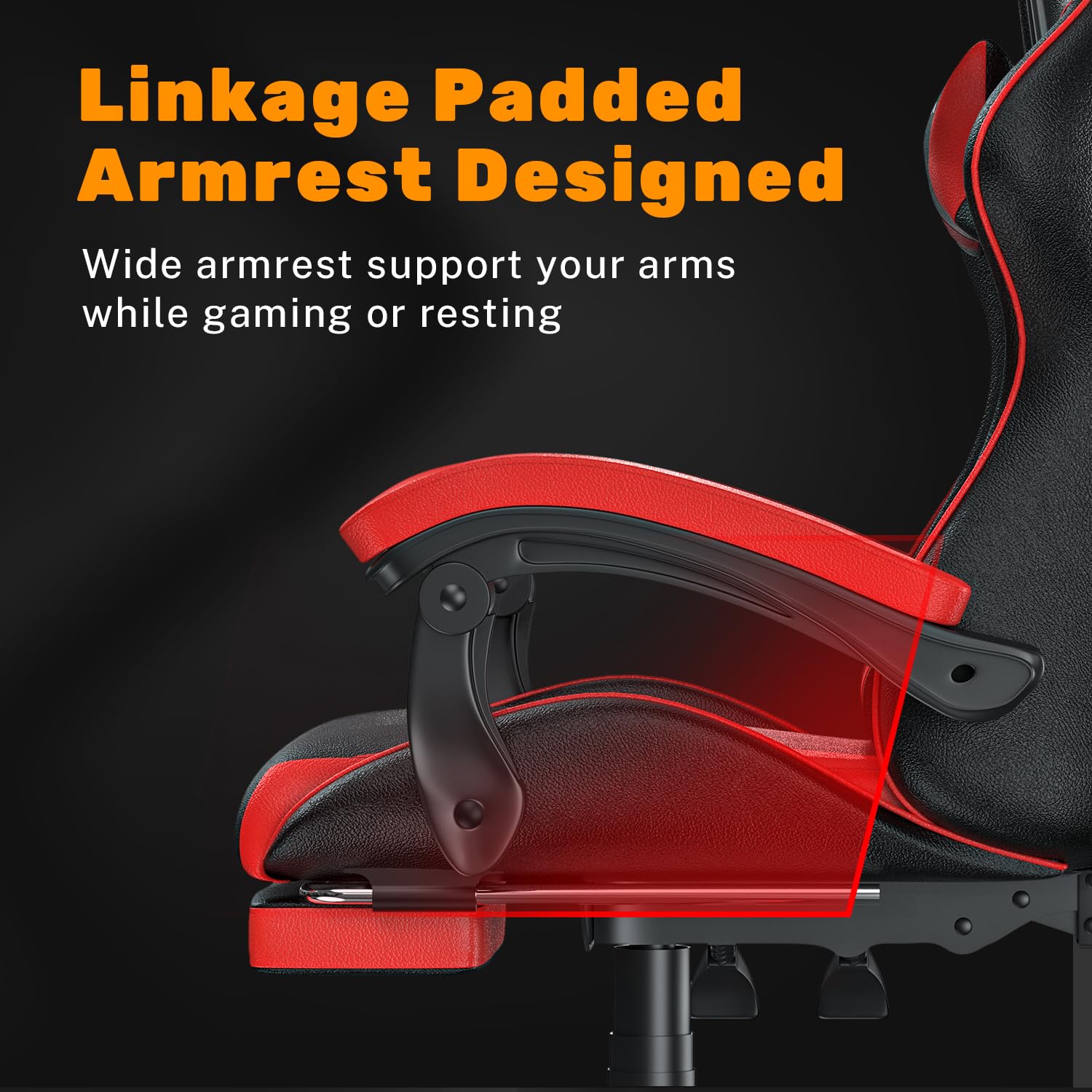 Premium Gaming Chair with Adjustable Footrest - High Back Ergonomic Computer Chair with Headrest & Lumbar Support - Racing Style Reclining Video Game Chair for Adults & Teens - Perfect for PC Gaming, Streaming & Home Office (Red-Black)