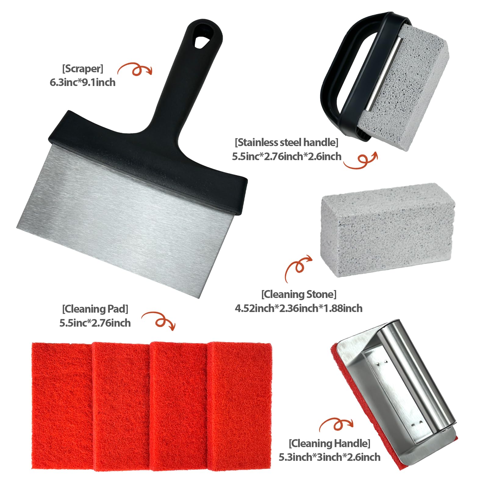 10-Piece Heavy Duty Griddle Cleaning Kit - Professional Flat Top Grill Cleaner Set with 2 Handles, Scraper, Grill Stones & Brushes for Blackstone & Outdoor Grills - Perfect for BBQ, Camping & Backyard Cooking