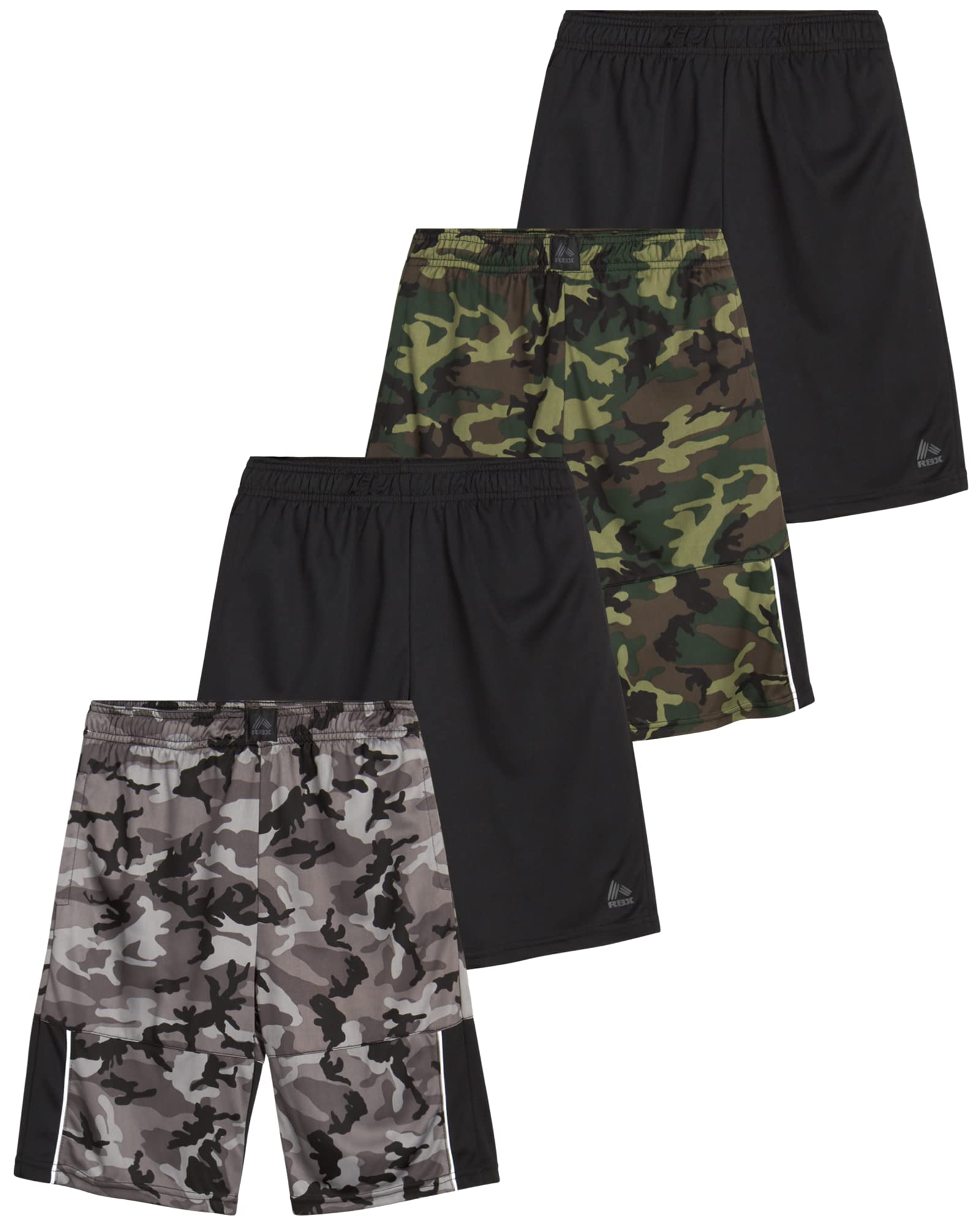 RBX Boys' Active Athletic Shorts 4-Pack - Breathable Performance Basketball Shorts for Kids Ages 8-20 - Perfect for Sports, Gym & Casual Wear