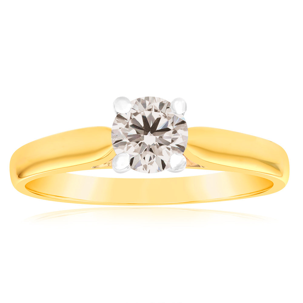 18ct Yellow Gold Solitaire Ring with 0.50 Carat Australian Diamond | Elegant Engagement & Wedding Ring for Women | Perfect for Proposals, Anniversaries & Special Occasions