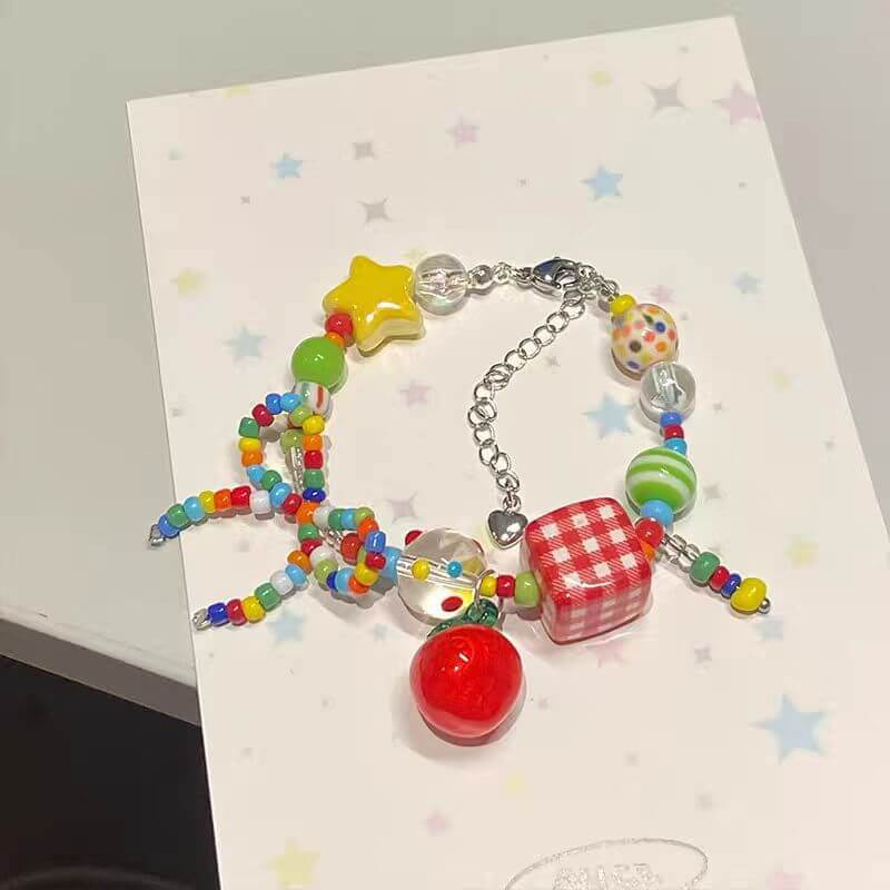 Y2K Mushroom Beaded Bracelet for Women - Colorful Boho Summer Festival Jewelry - Perfect for Music Festivals, Beach Parties, and Carnival Outfits