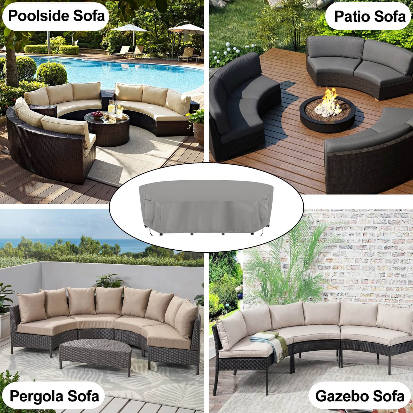 OutdoorLines Waterproof & UV Resistant Curved Patio Sectional Cover - Heavy Duty Windproof Furniture Protector for Deck, Lawn & Backyard Sofas (190Lx36Dx39Hx128FL, Gray) | Perfect for Rain, Snow & Sun Protection