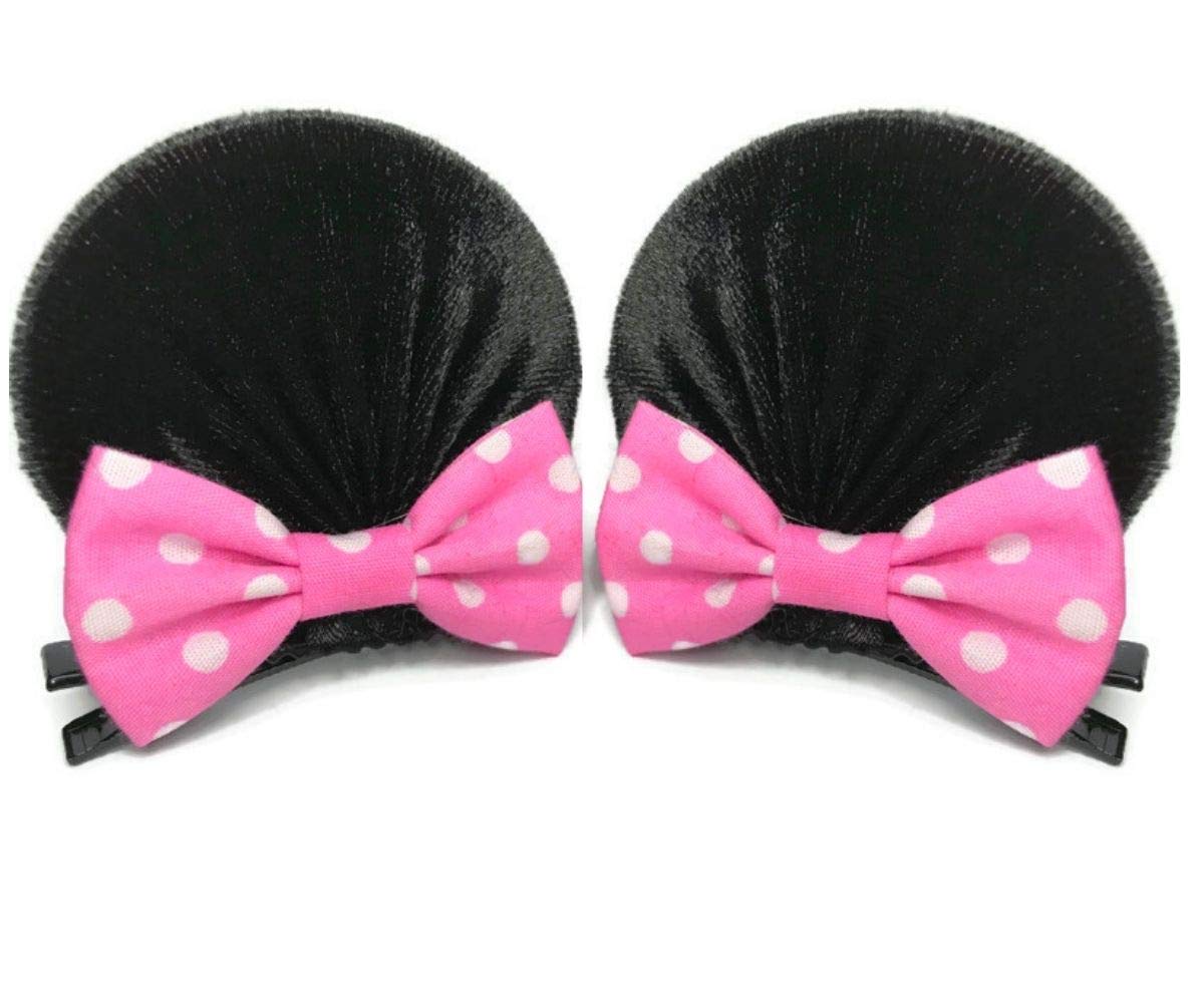 Pink Polka Dot Mouse Ears Hair Clips with Alligator Clips - Cute Hair Accessories for Disney Theme Parks, Costume Parties & Cosplay (Style M12)