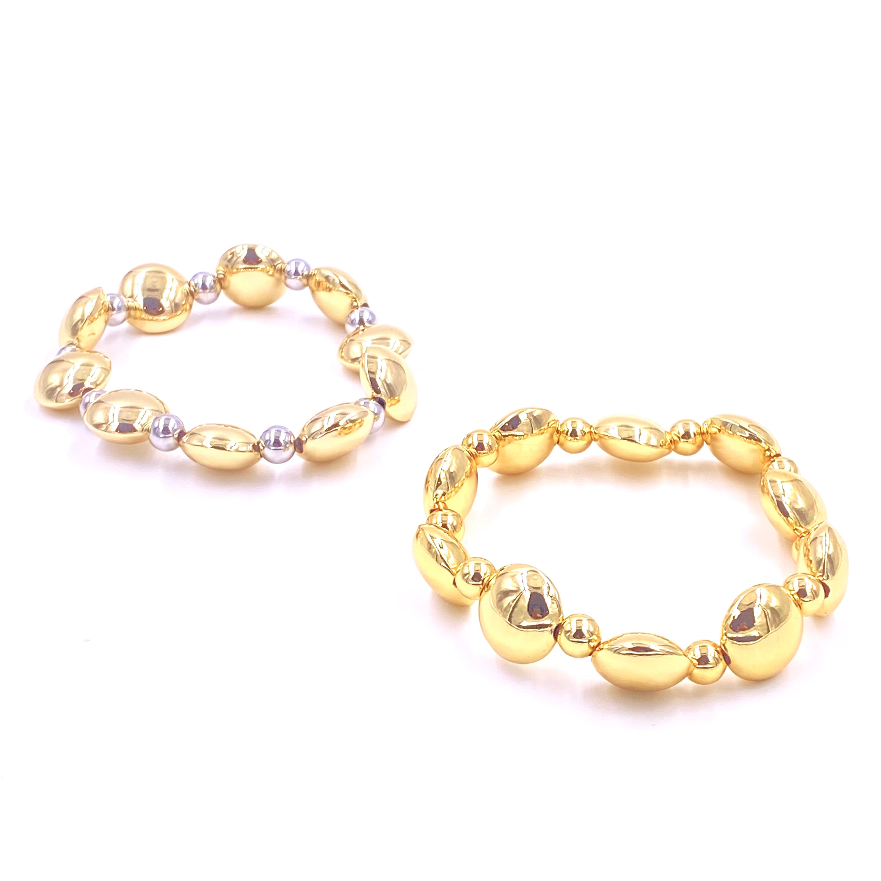 Ashley Gold Stainless Steel Round Flat Ball Beaded Stretch Bracelet for Women - Elegant Adjustable Fashion Jewelry for Parties, Weddings & Everyday Wear