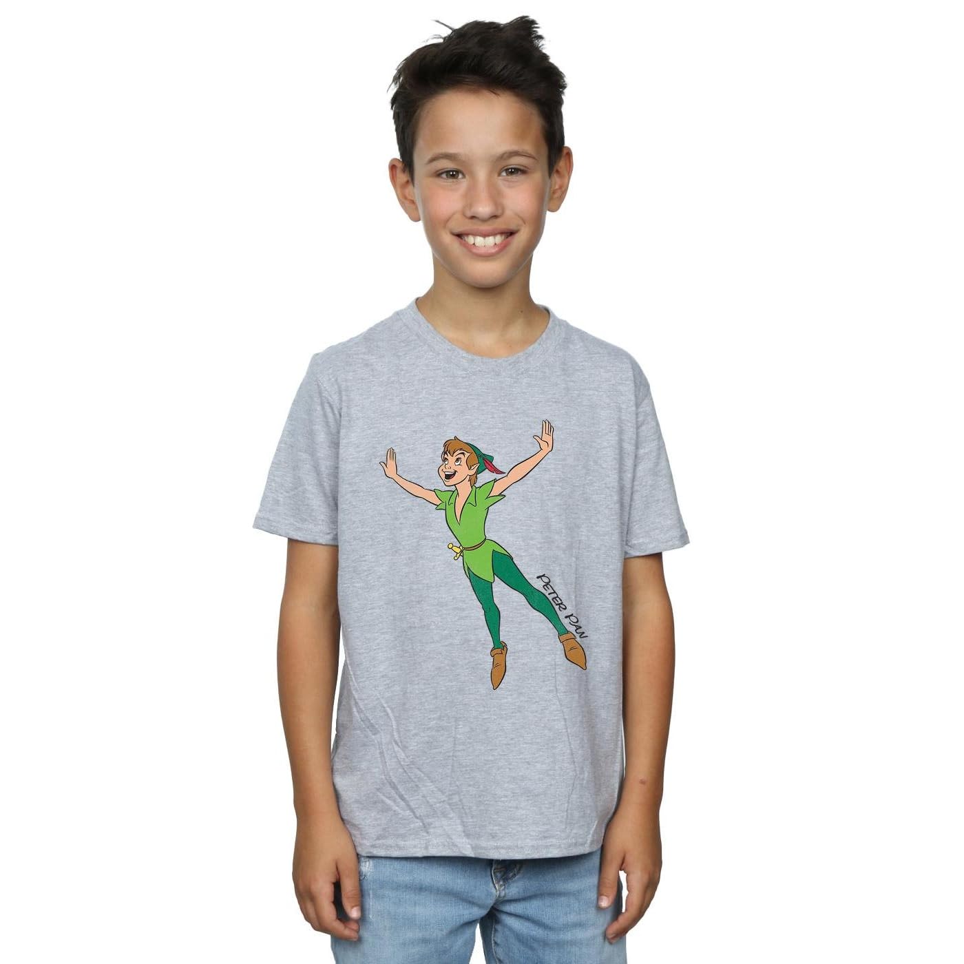 Disney Peter Pan Classic Flying Boys T-Shirt - White, Size 7-8 Years | Official Licensed Cotton Tee for Kids Birthday & Halloween Costume