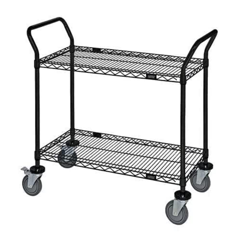 Quantum Storage Systems 2-Shelf Wire Cart - Heavy Duty Black Metal Utility Cart for Kitchen, Garage, Office, and Warehouse Organization