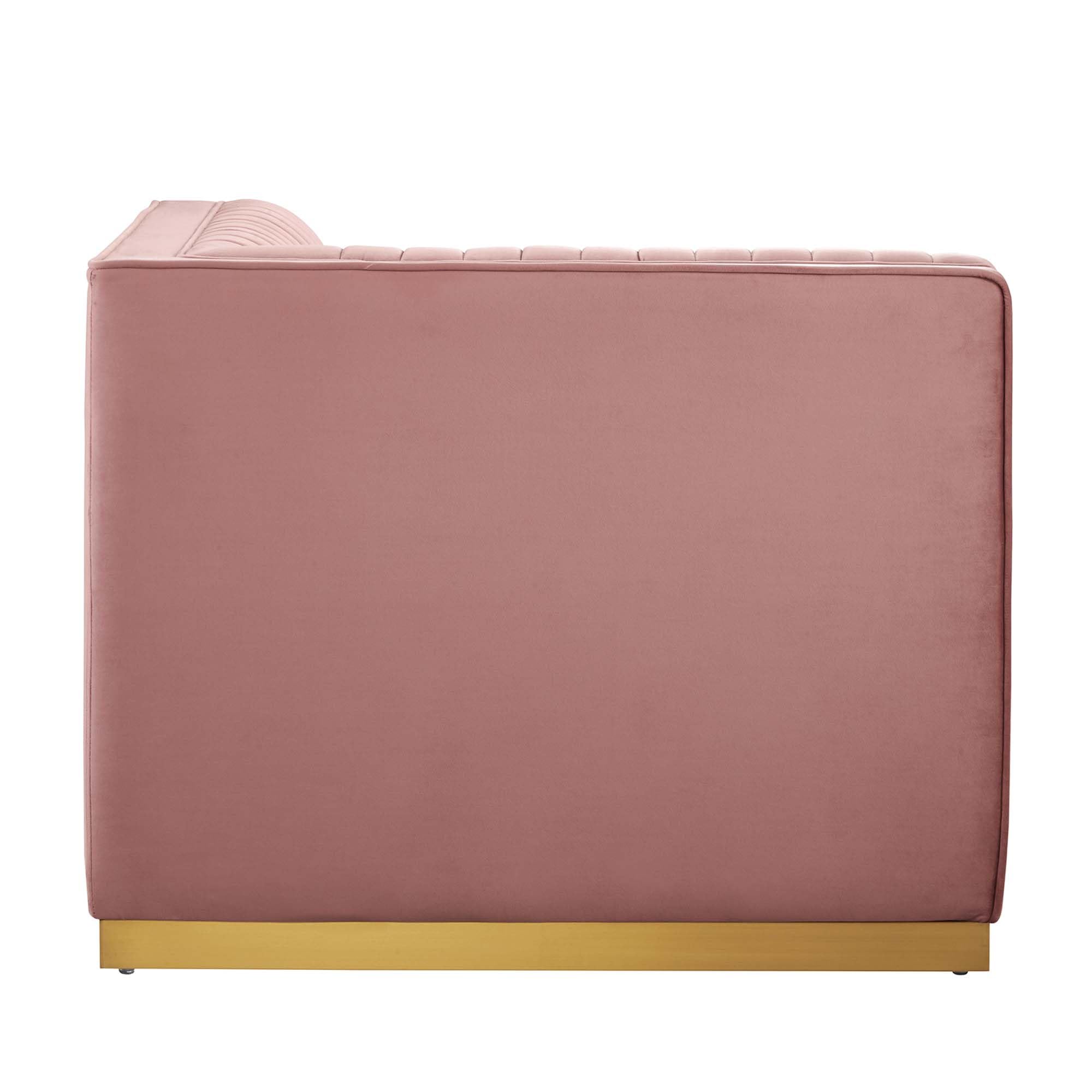 Modway Sanguine Channel Tufted Performance Velvet Modular Sectional Sofa with Ottoman - Left Corner Chaise Lounge in Dusty Rose | Modern Living Room Furniture for Small Spaces & Apartments