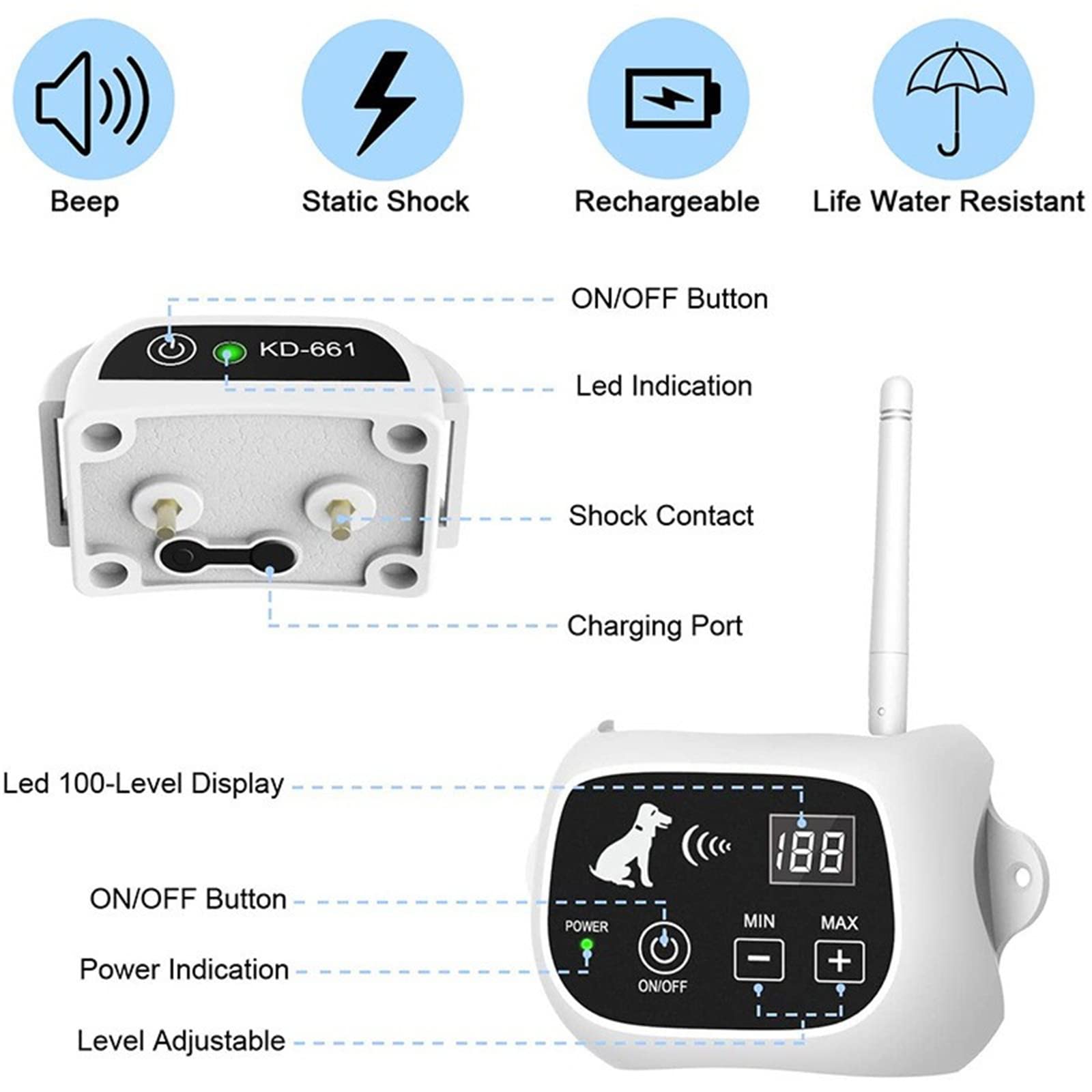 Wireless Dog Fence Electric Pet Containment System with Training Collar - Adjustable 80-1640ft Range, IP67 Waterproof & Rechargeable - Safe Boundary Solution for All Dog Sizes - Perfect for Backyard, Farm & Outdoor Pet Training