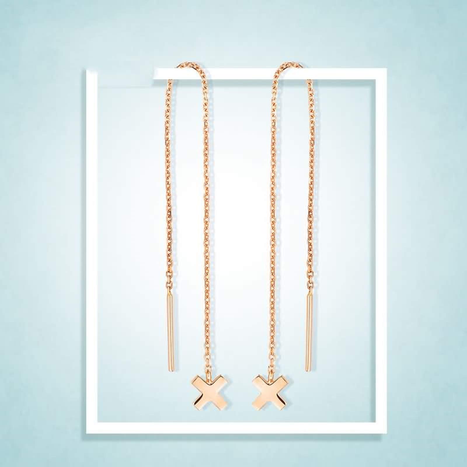 18K Rose Gold Dangle Earrings for Women - Elegant Cross Drop Thread Earrings for Wedding, Bridesmaid & Special Occasions | Perfect Gift for Her