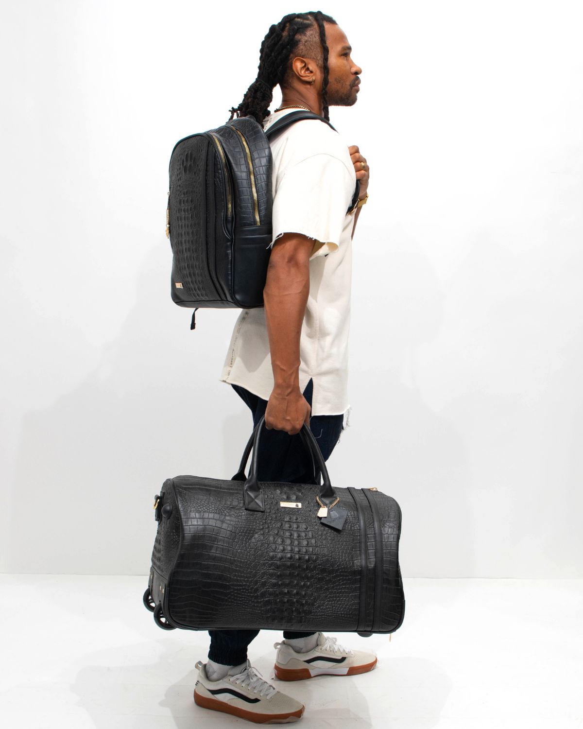 Apollo 2 Backpack & Rolling Duffle Bag Set in Black - Waterproof Travel Luggage for Business Trips, Gym, Camping & Weekend Getaways