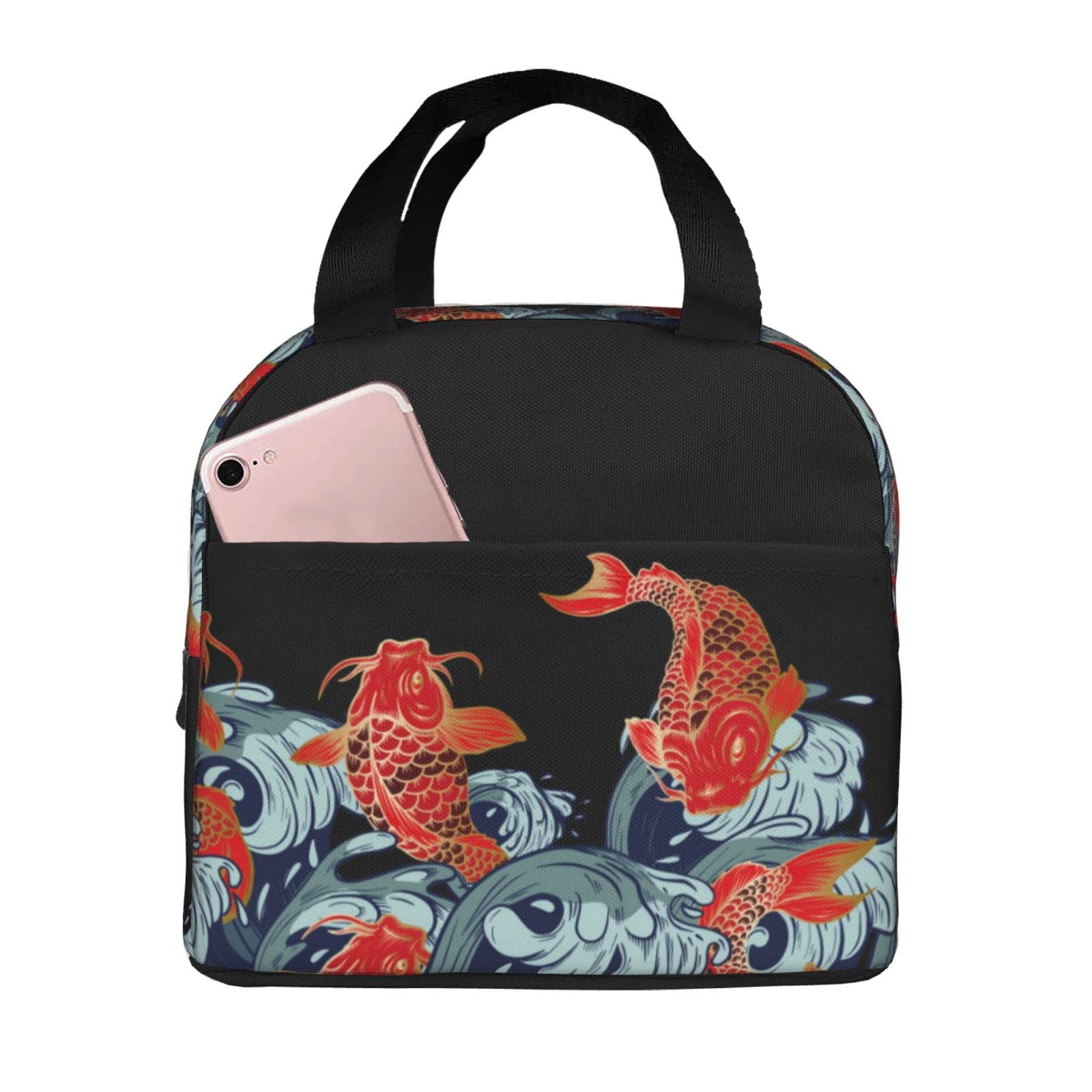 Vintage Japanese Fish Insulated Lunch Bag for Women & Men - Leak Proof Reusable Lunch Tote for Work, Picnic, School & Travel - Perfect for Office, Outdoor Adventures & Daily Commutes