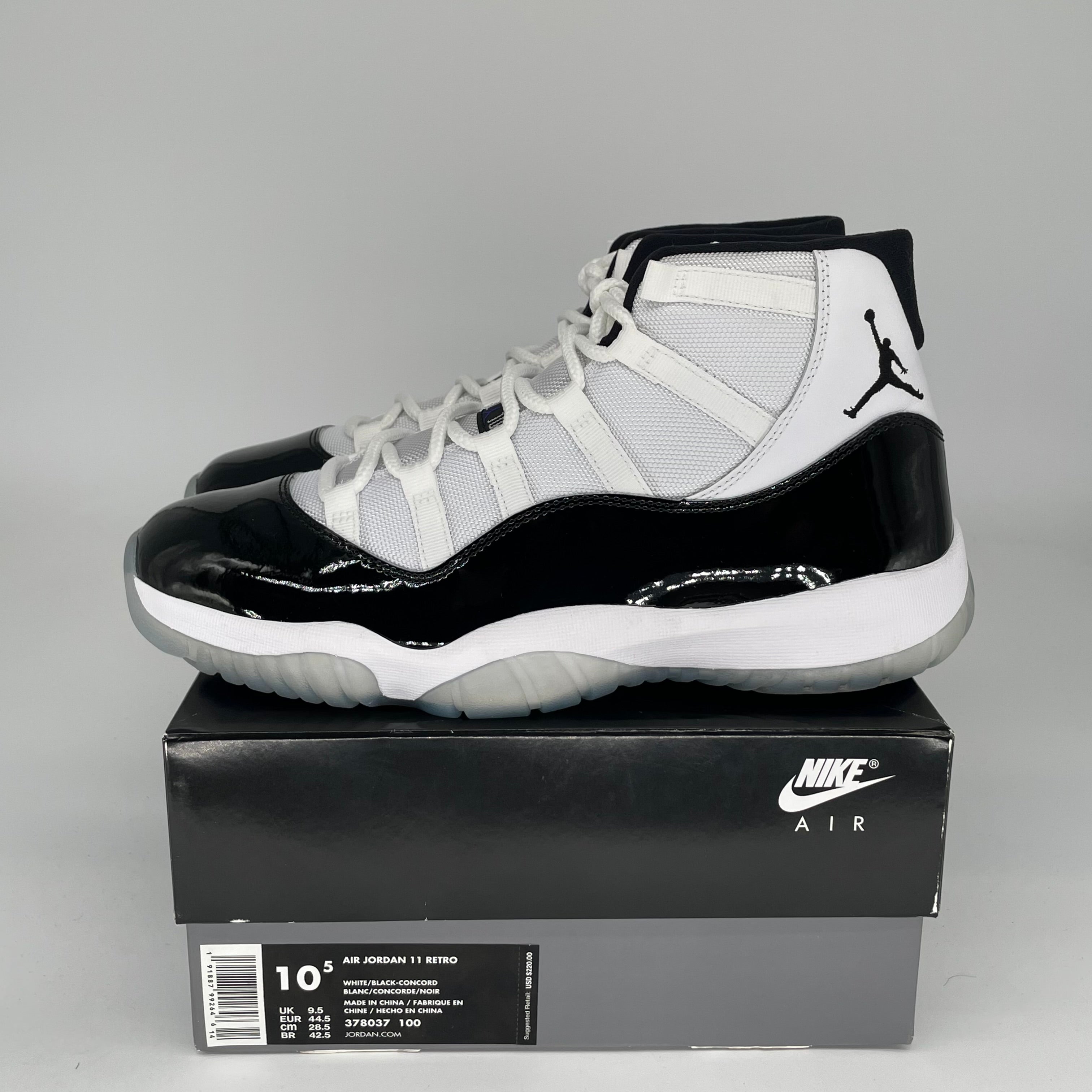 Original Air Jordan 11 Retro 'Concord' Basketball Shoes - Men's Size 10.5 (378037-100) - Perfect for Court Performance & Sneaker Collectors