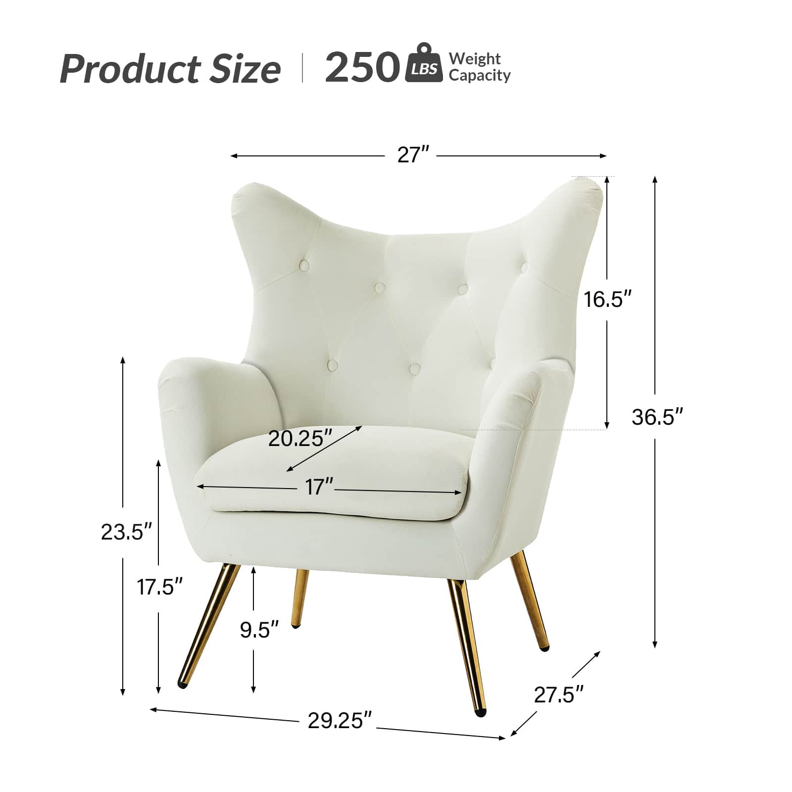 Luxury Isabelle Wingback Velvet Upholstered Armchair - High Back Accent Chair with Sturdy Metal Legs for Living Room, Bedroom & Office Decor