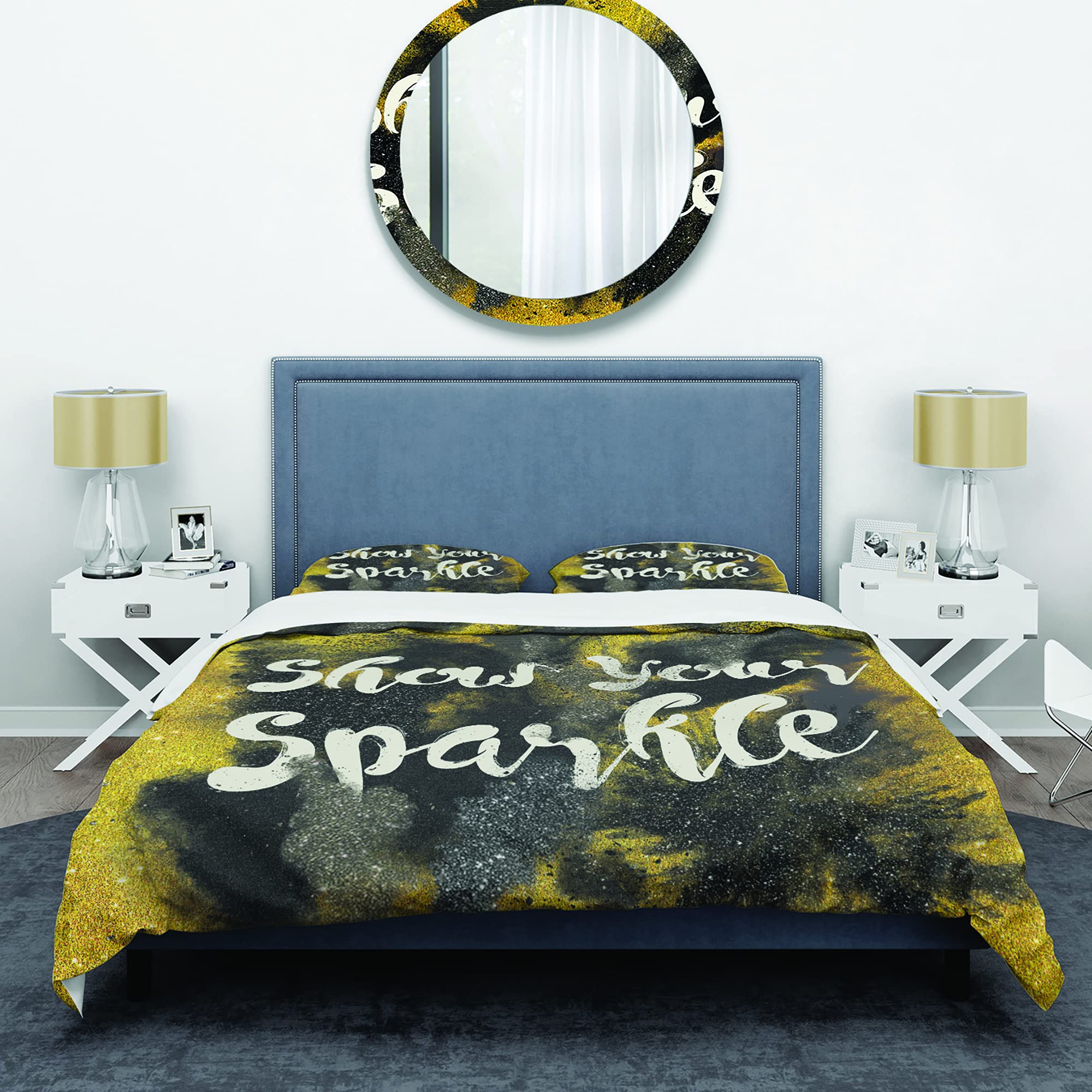 DesignQ Sparkle Quote Black & Gold Traditional Duvet Cover Set - Queen Size 3-Piece Bedding Set | Inspirational Home Decor for All Seasons | Perfect for Master Bedrooms, Guest Rooms & Cozy Retreats