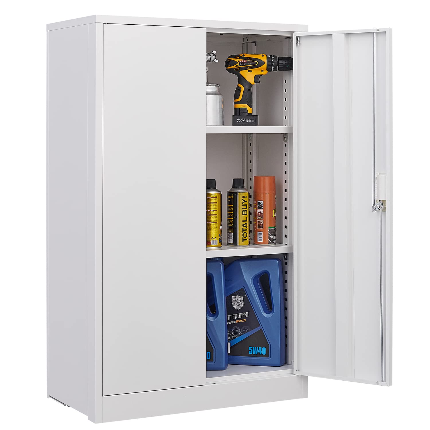NicBex White Metal Storage Cabinet - Locking File Cabinet with Adjustable Shelves, Foldable for Home Office, School & Garage Organization | Secure Document & Supply Storage Solution