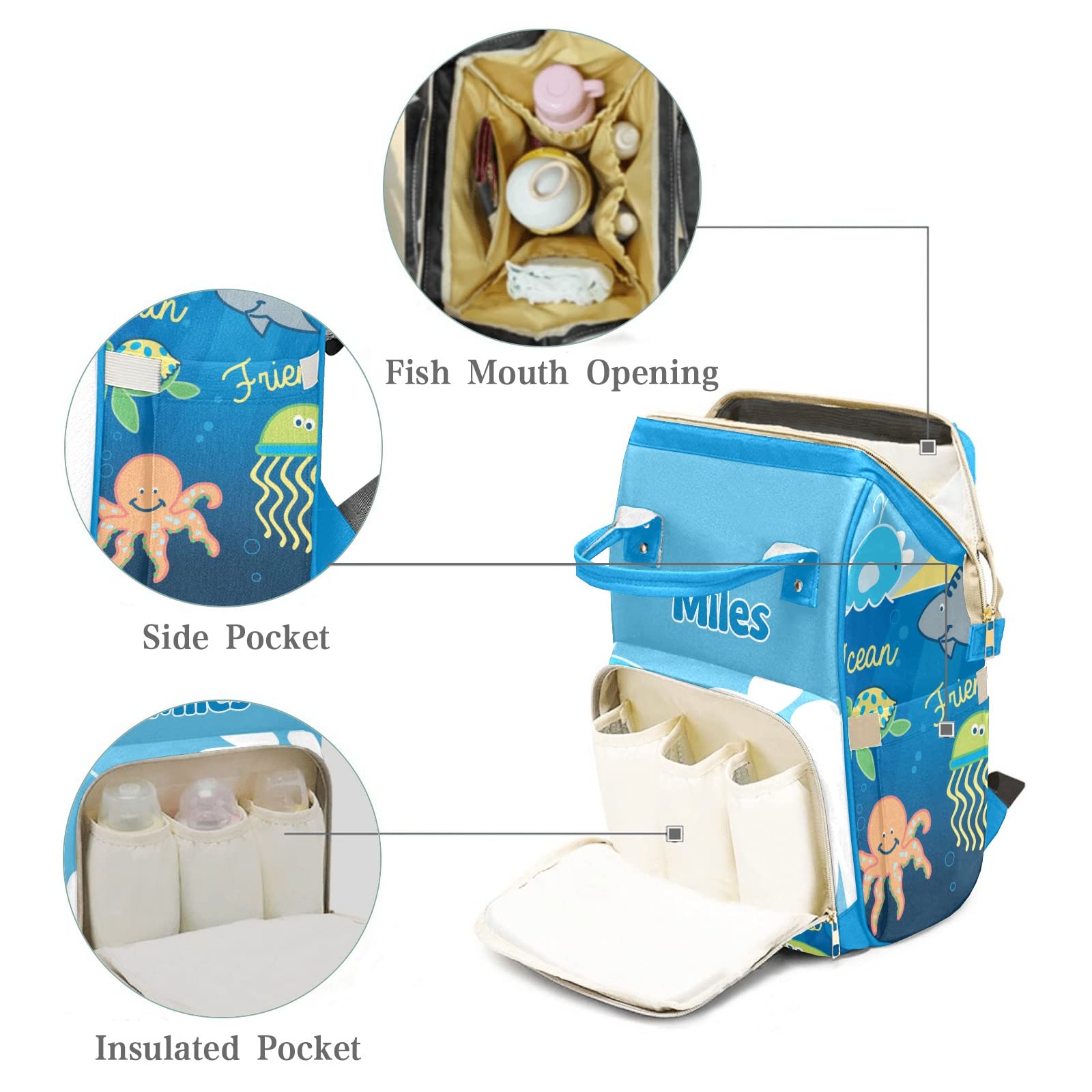 Custom Diaper Bag Backpack Tote - Personalized Shark & Dolphin Design - Perfect Baby Shower Gift for New Moms - Ideal for Travel, Daycare & Family Outings