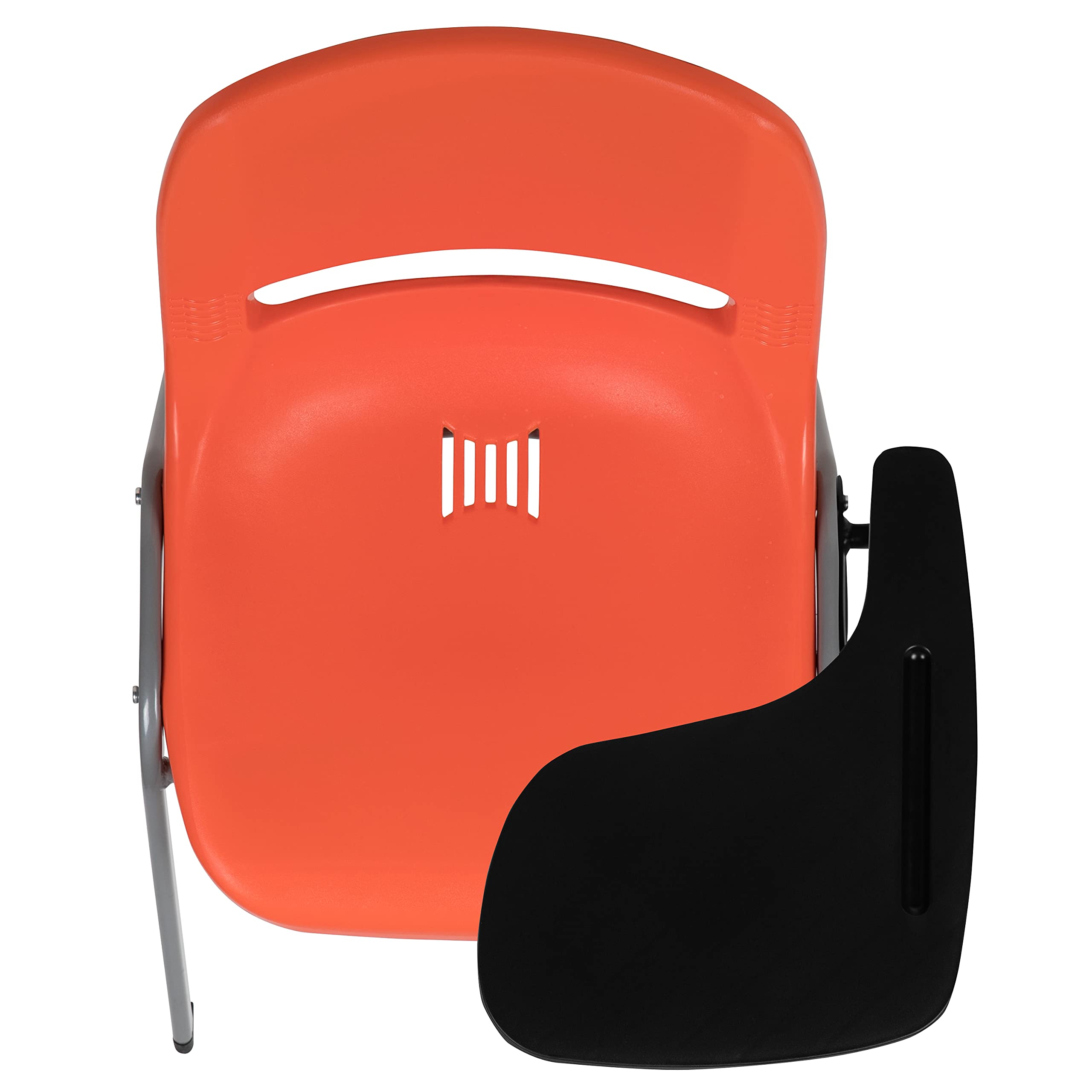 EMMA + OLIVER Orange Ergonomic Shell Chair with Left-Handed Flip-Up Tablet Arm - Comfortable Office Desk Chair for Home & Work - Perfect for Small Spaces, Conference Rooms & Study Areas