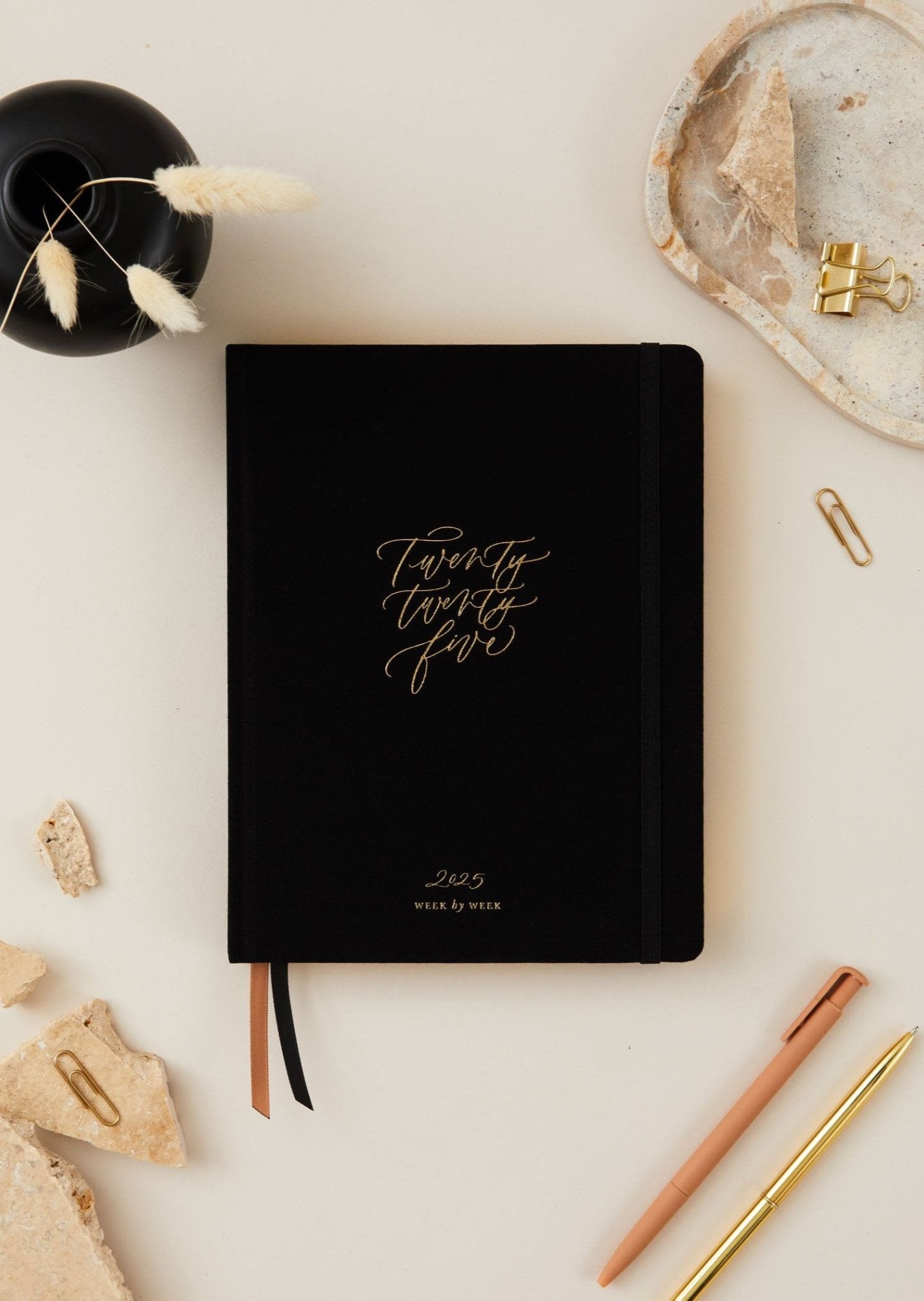 2025 Weekly Planner - Black Cloth Cover | Premium Organizer for Work, School & Personal Goals | Perfect for Professionals & Students