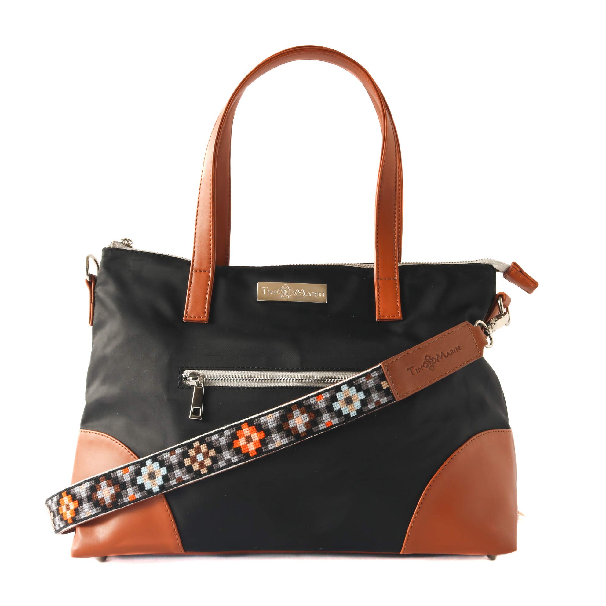 Fiona Tote Bag for Women - Black & Camel Laptop Tote Bag with Double Handles, Soft Flexible Work Bag, Travel & Campus Crossbody Shopper | Perfect for Office, School, Business Trips & Daily Commute