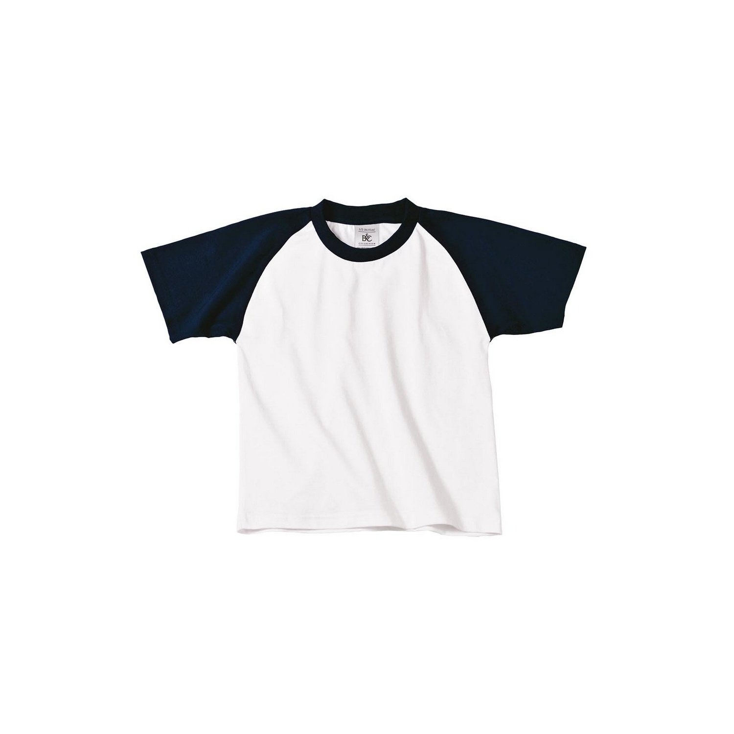 **B&C Boys' Short Sleeve Baseball T-Shirt for Kids 12-14 Years - White & Navy Blue - Comfortable Cotton Tee for Sports, School & Casual Wear**