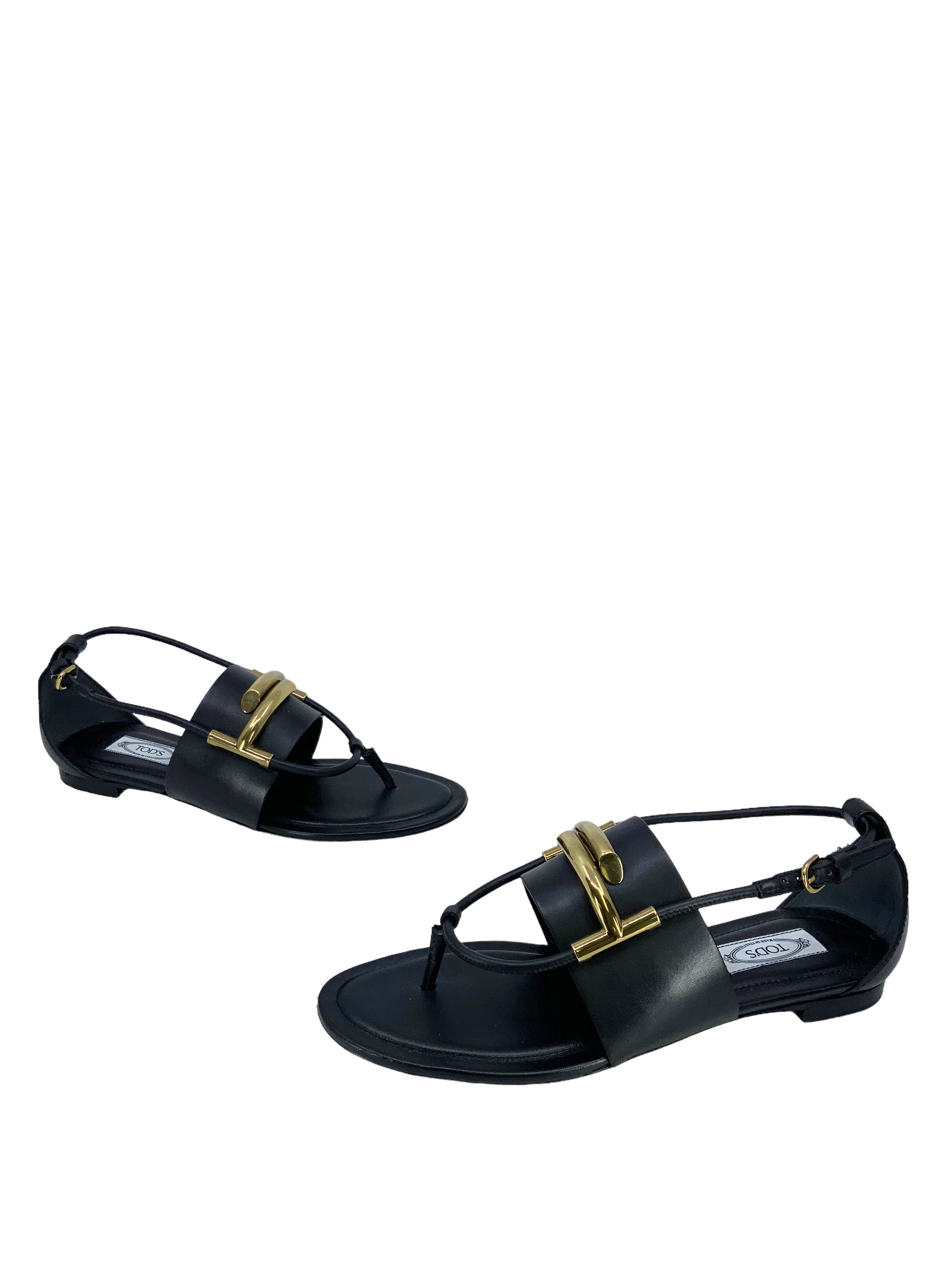 TOD'S Doppia Leather T Logo Thong Sandals for Women - Size 7.5 US - Comfortable Summer Flip Flops for Beach, Pool & Casual Outings