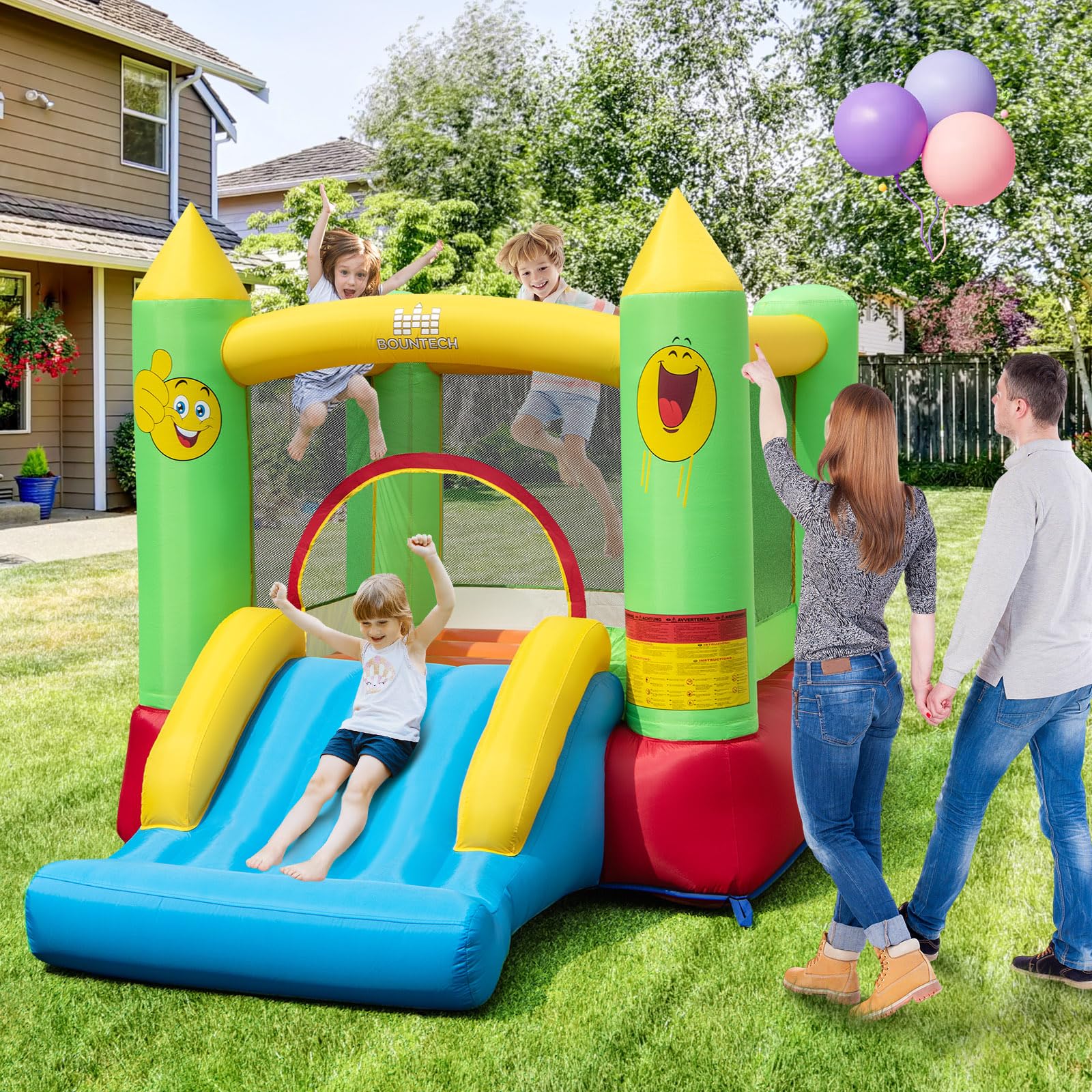 **BOUNTECH Inflatable Bounce House for Kids 3-6 Years - Heavy Duty Jumping Area & Slide - Indoor & Outdoor Mini Bouncy Castle for Toddler Boys & Girls - Perfect for Birthday Parties, Backyard Fun & Family Gatherings**
