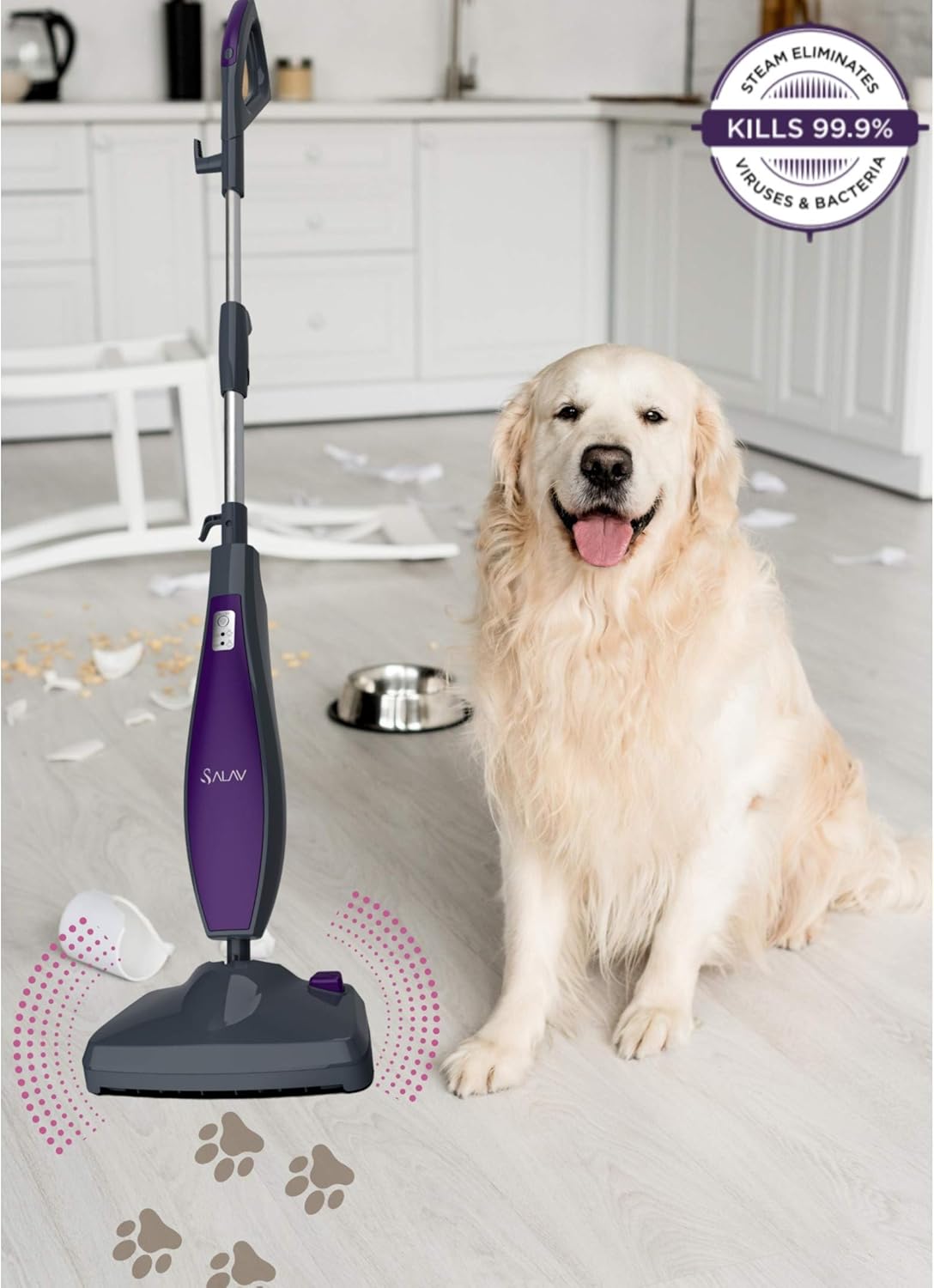 Salav STM 403 Dark Gray Midnight Pet Hair Steam Mop with Vibrating Motion Technology - Includes Washable Mop Pads, Water Cup & Carpet Glider Accessories - Perfect for Hardwood Floors, Tile & Pet Hair Removal