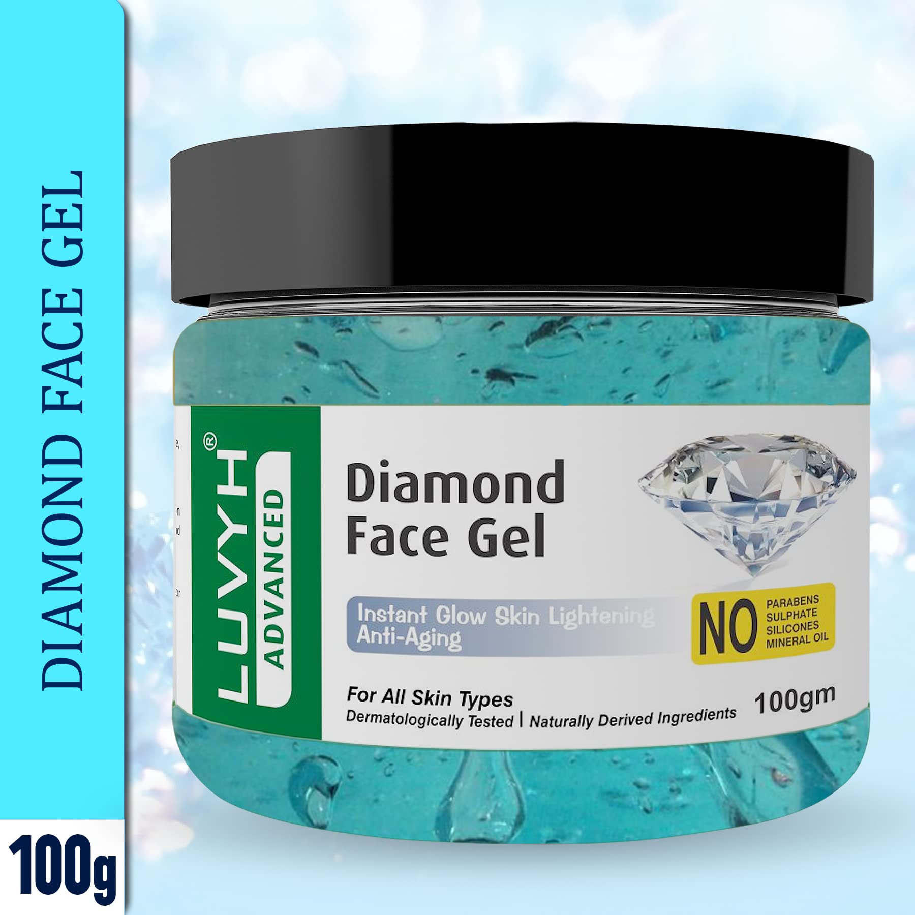 Luvyh Diamond Face Gel & Moisturizer - Herbal Skin Whitening & Brightening Night Gel (100g) for All Skin Types | Men & Women | Hydrating & Nourishing | Perfect for Nighttime Skincare Routine & Glowing Complexion