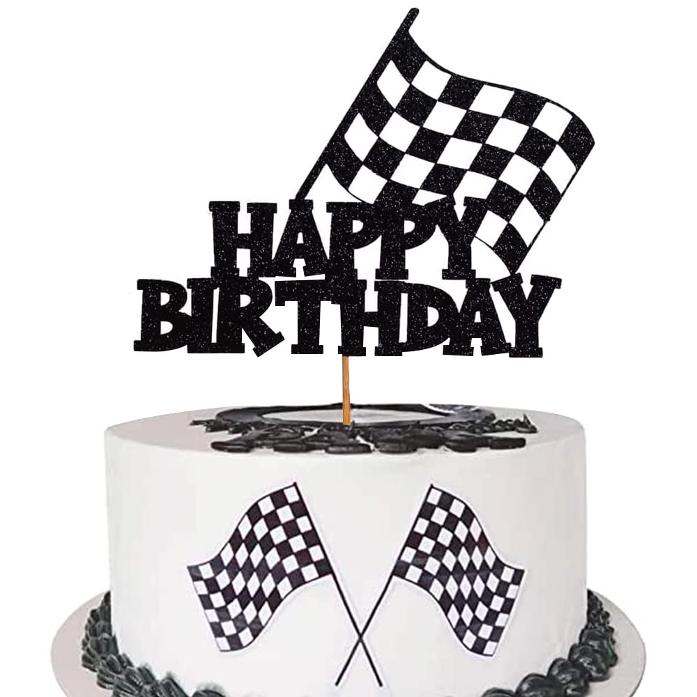 Race Car Cake Topper - Checkered Flag Themed Birthday Cake Decorations for Kids Boys & Girls - Perfect for Racing Themed Birthday Parties, Baby Showers & Special Celebrations