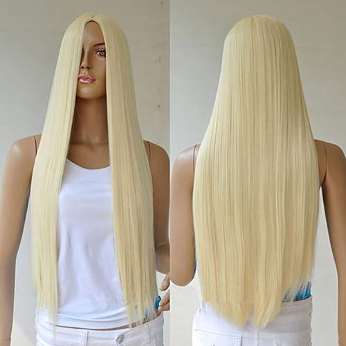 Anniston Women's Long Straight Full Wig - Blonde Synthetic Hairpiece for Cosplay, Party & Updo Styles | No Bangs, Scrunchies & Bun Hair Accessories | Perfect for Halloween, Costume Events & Daily Fashion