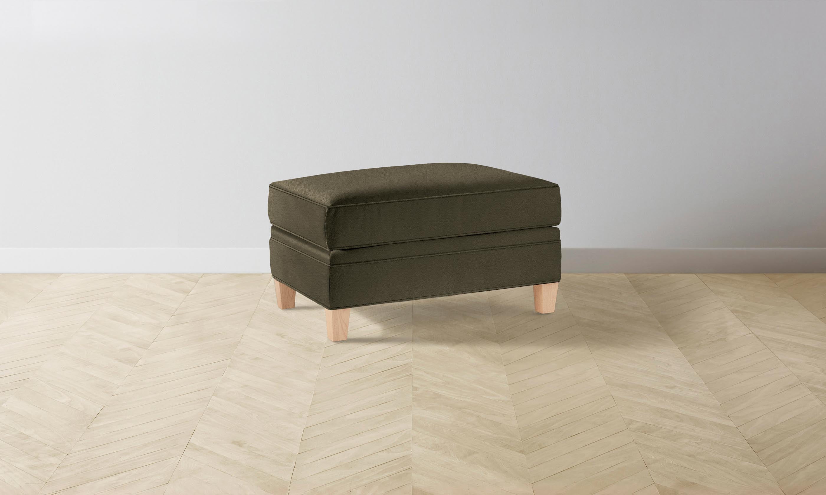 Carmine Ottoman with Pebbled Leather in Truffle Color - Stylish Footrest & Accent Chair for Living Room, Bedroom, or Office