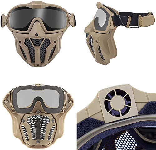 Tactical Airsoft PJ Helmet with Full Face Protection & Detachable Anti-Fog Goggles - Ideal for BB Gun, Paintball, and CS Games | Perfect for Outdoor Sports, Military Simulation, and Airsoft Battles