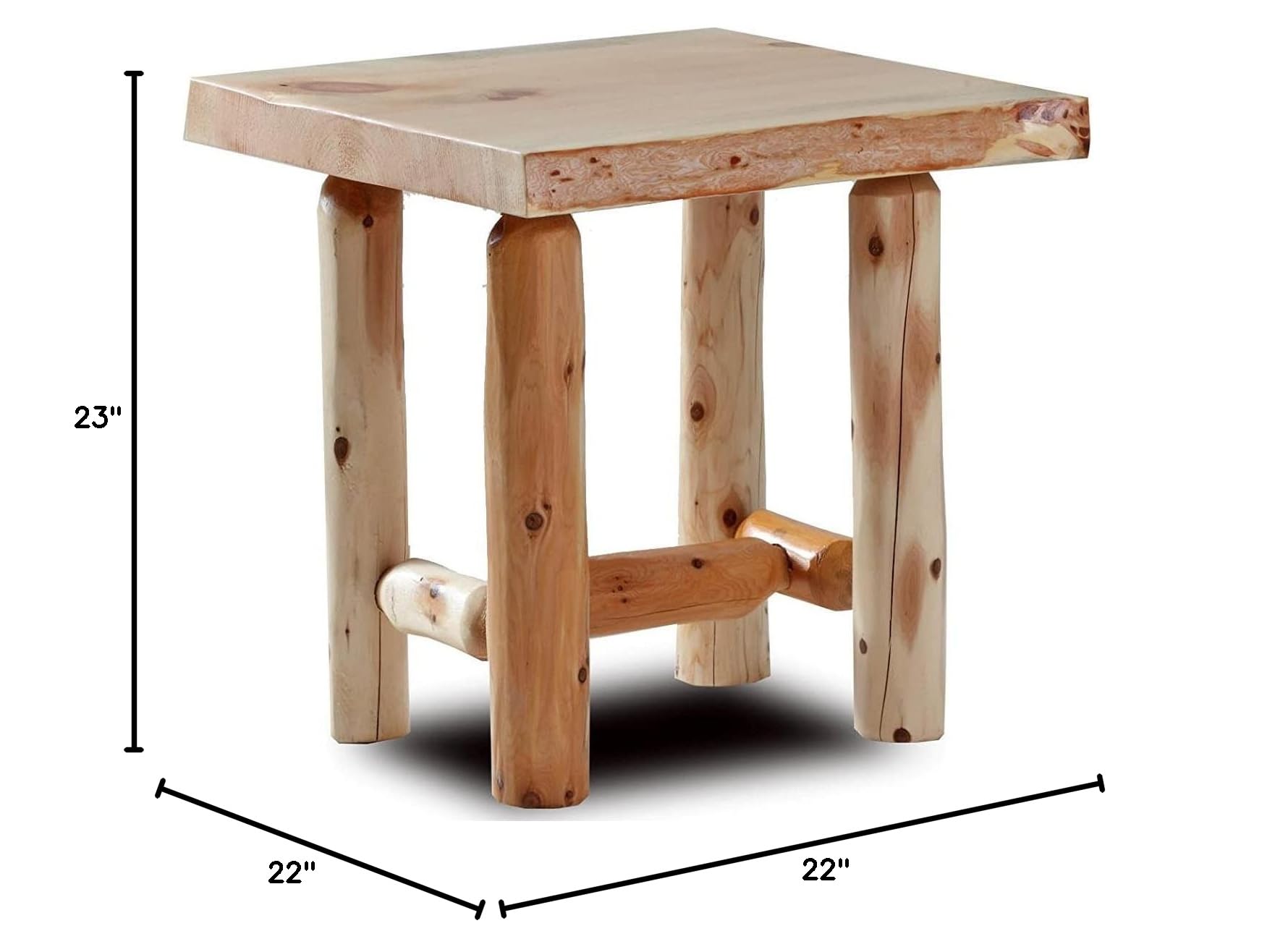 Rustic Log End Table - Handcrafted Pine & Cedar Wood Nightstand, Lamp Stand, or Plant Table for Living Room, Bedroom & Office (Natural Finish)