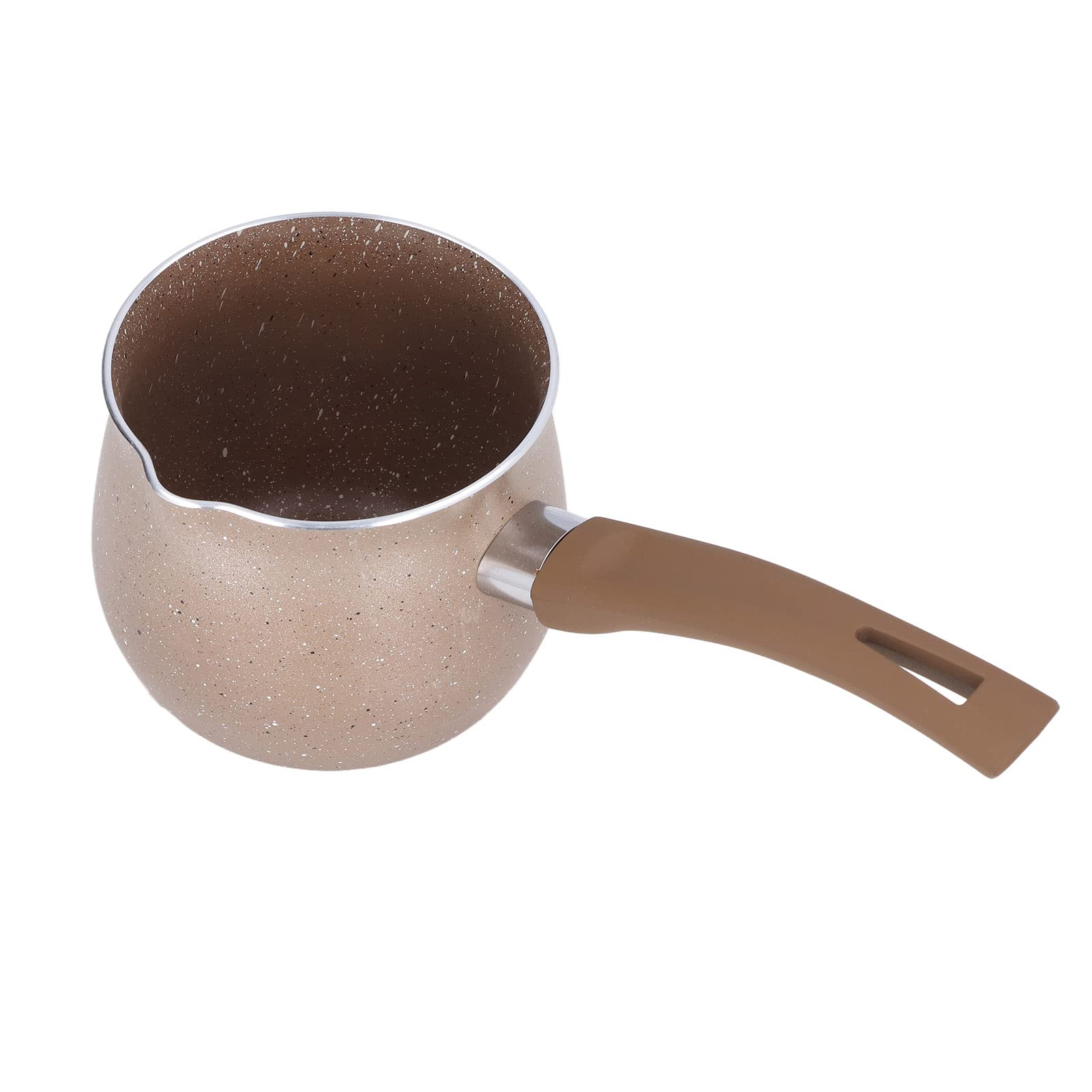 HEEPDD 10cm Mini Milk Pot - Nonstick Small Butter & Sugar Melting Pot with Pour Spout - Perfect for Melting Butter, Steaming Milk, Frothing & Latte Art - Ideal for Coffee, Baking & Kitchen Use (Brown)