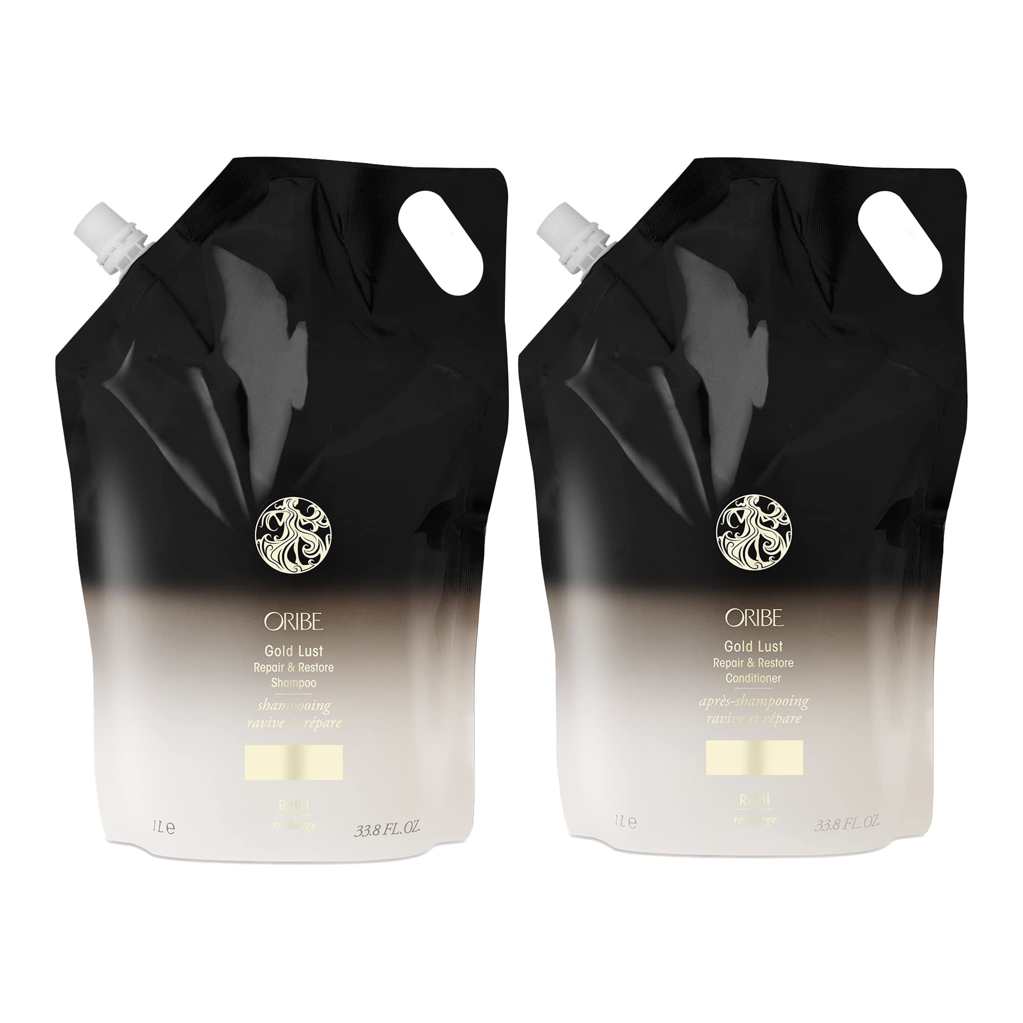 Oribe Gold Lust Repair & Restore Shampoo & Conditioner Set - 1 Liter Refill Bundle for Damaged Hair - Salon Quality Hair Care for Dry, Frizzy & Color-Treated Hair - Perfect for Home & Professional Use