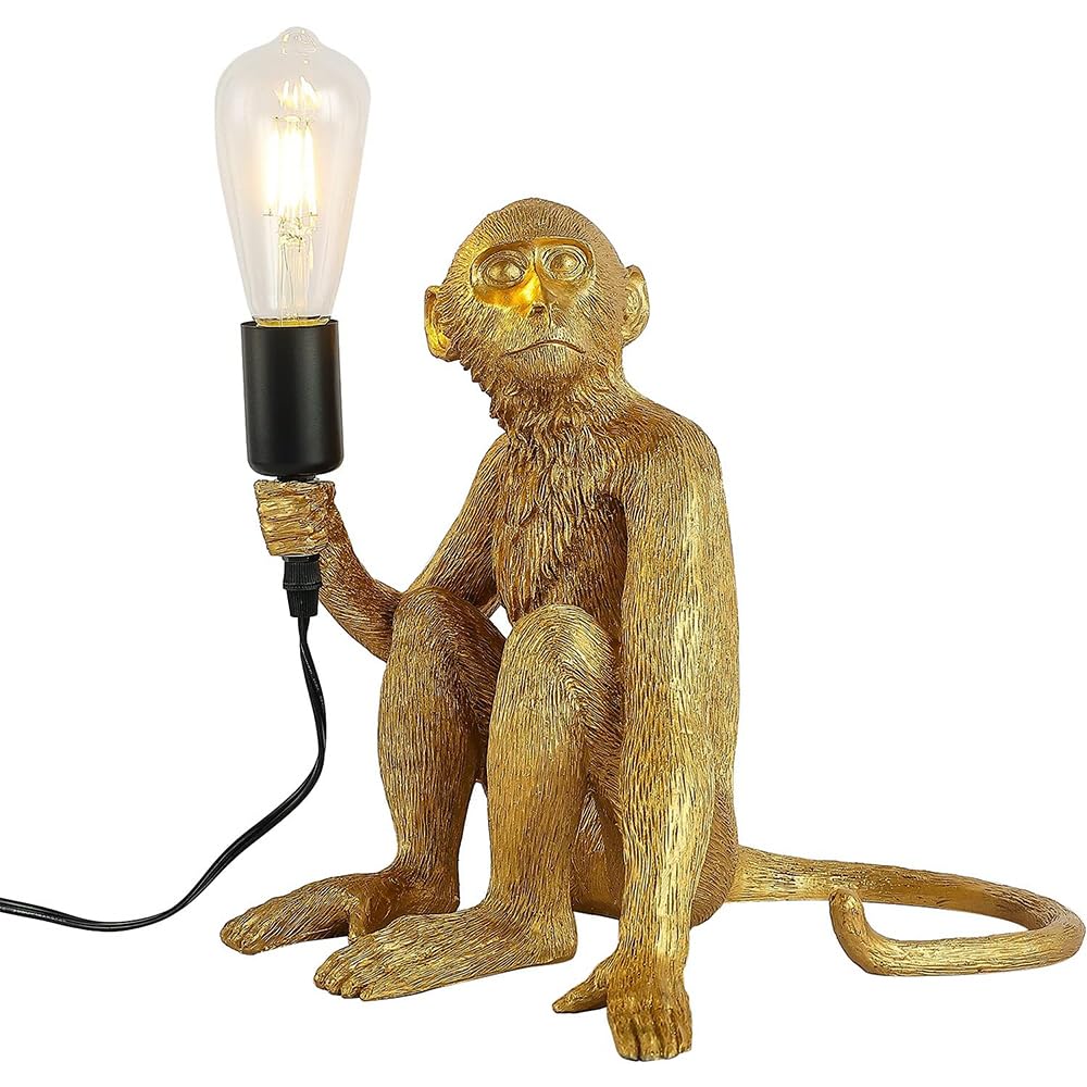 LOYALHEARTDY Modern Monkey Table Lamp - Resin Sitting Monkey Desk Light for Living Room, Bedroom, Office & Dorm Decor - Gold Accent Lighting for Study, Reading & Nightstand Use