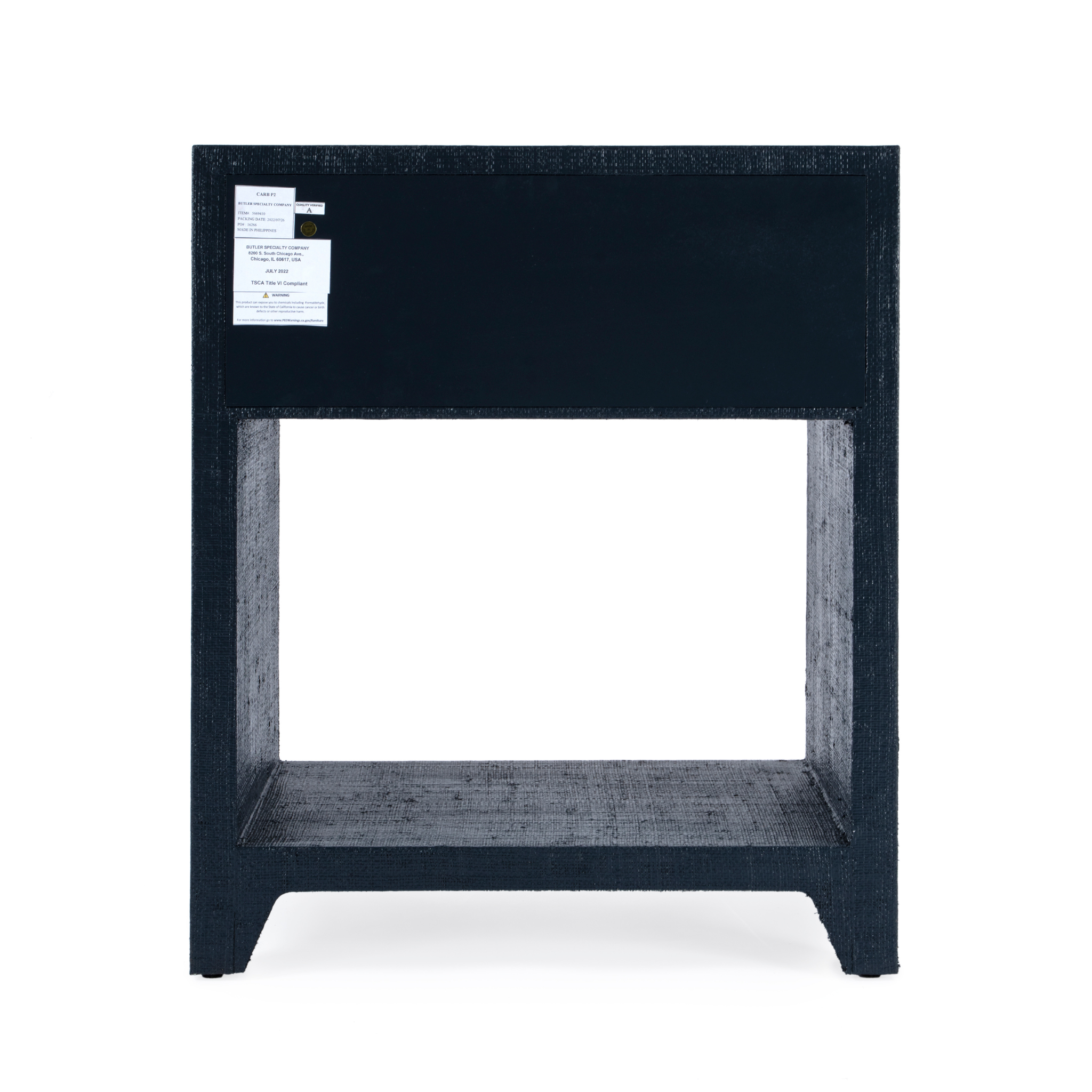 Coastal Navy Saguran Raffia Single Drawer Nightstand - Stylish Bedside Table for Bedroom, Living Room & Guest Room - Perfect for Storage & Home Decor