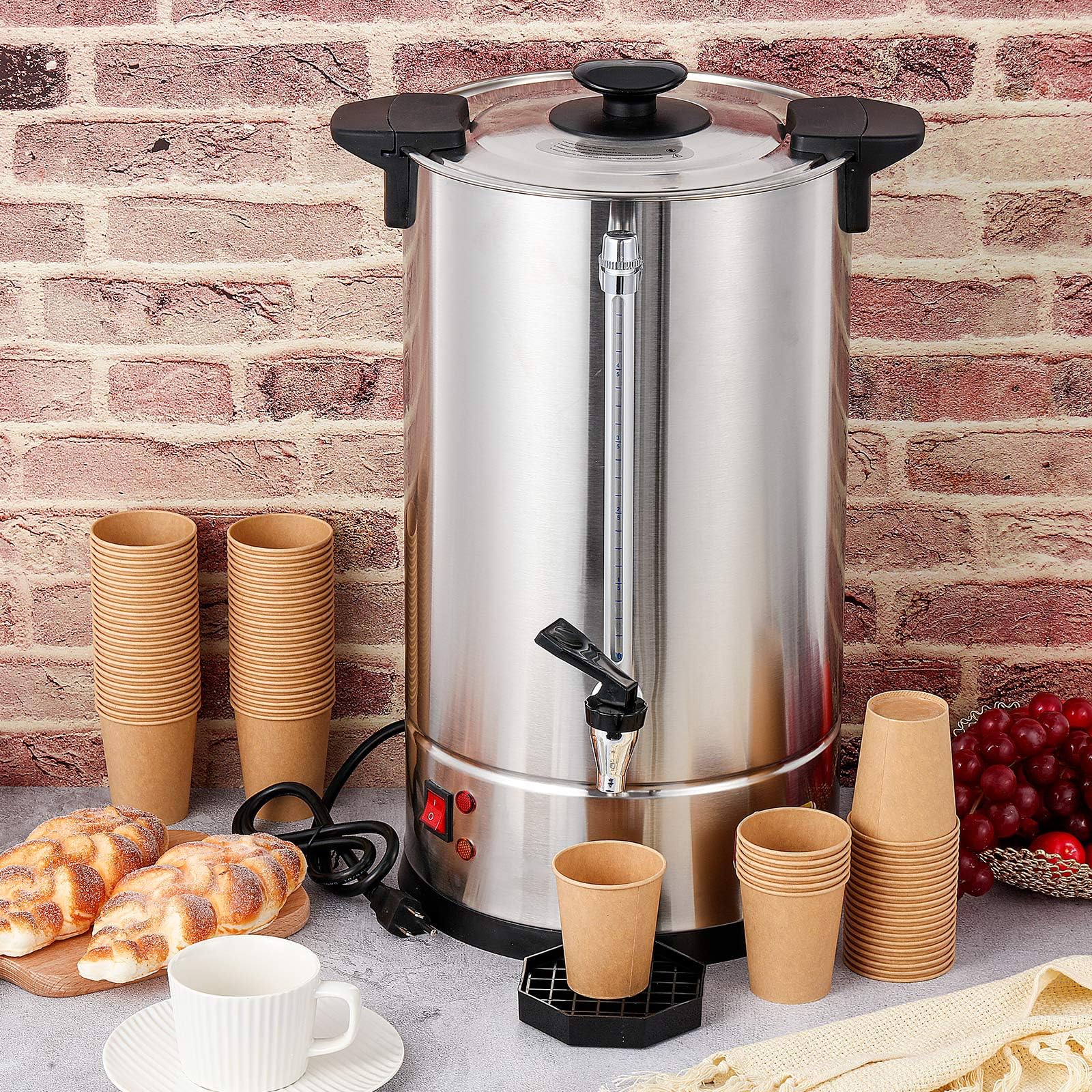 Commercial Coffee Maker 100 Cup Stainless Steel Electric Coffee Urn - 15L Large Capacity with 5oz Paper Cups & Drip Trays - Perfect for Catering, Restaurants, Home Parties & Office Events
