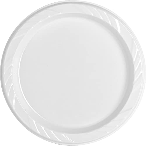 10 Inch Disposable White Plastic Plates - Microwave Safe, 100 Count per Pack (400 Plates per Case) - Ideal for Restaurants, Delis, Parties & Catering Events