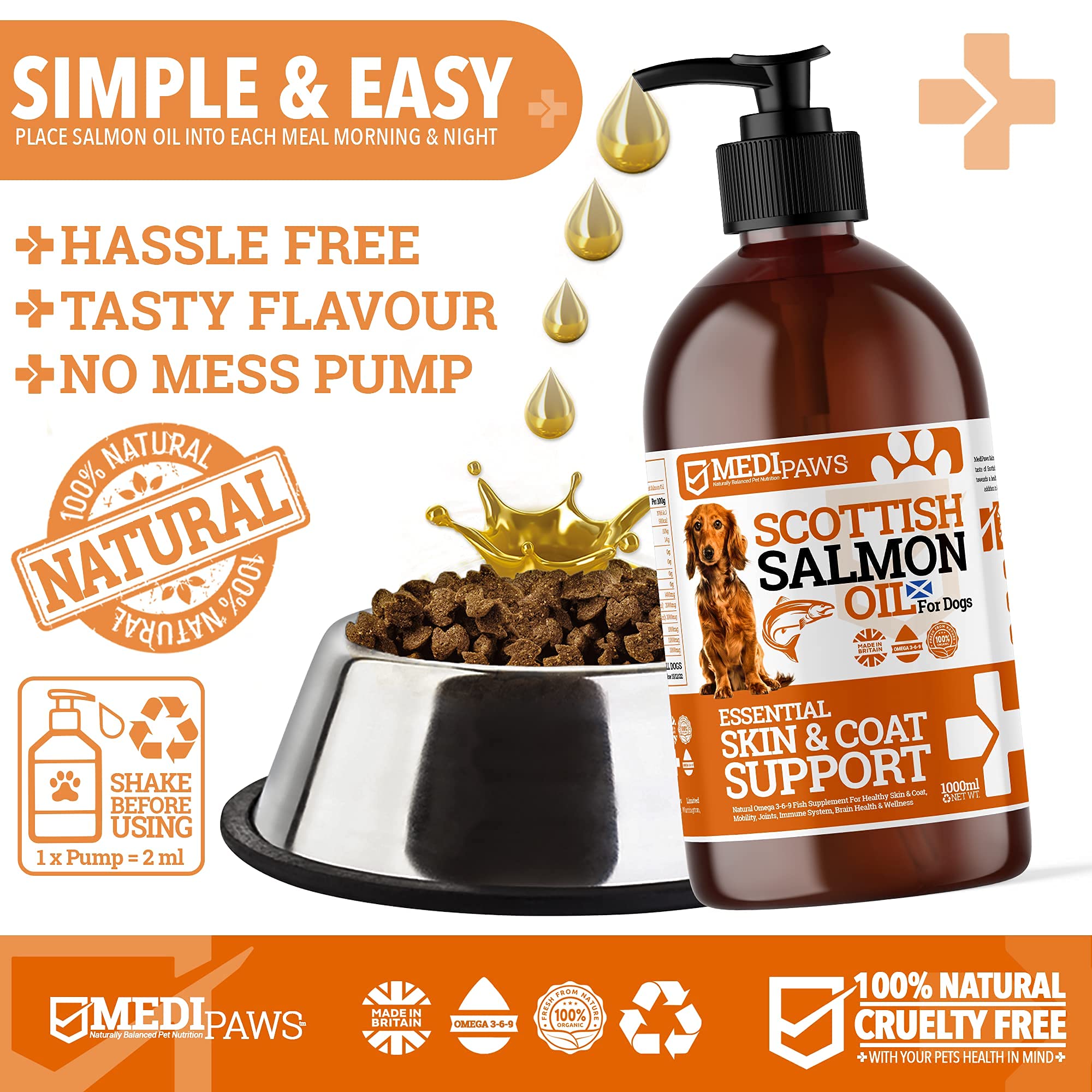 Premium Omega 3 Fish Oil Supplement for Dogs & Cats - Pure Scottish Salmon Oil with EPA & DHA for Healthy Skin, Shiny Coat, Joint Support & Immune System - Natural Pet Supplement for Allergies, Itching & Brain Health - Perfect for Daily Wellness Routine & Senior Pet Care