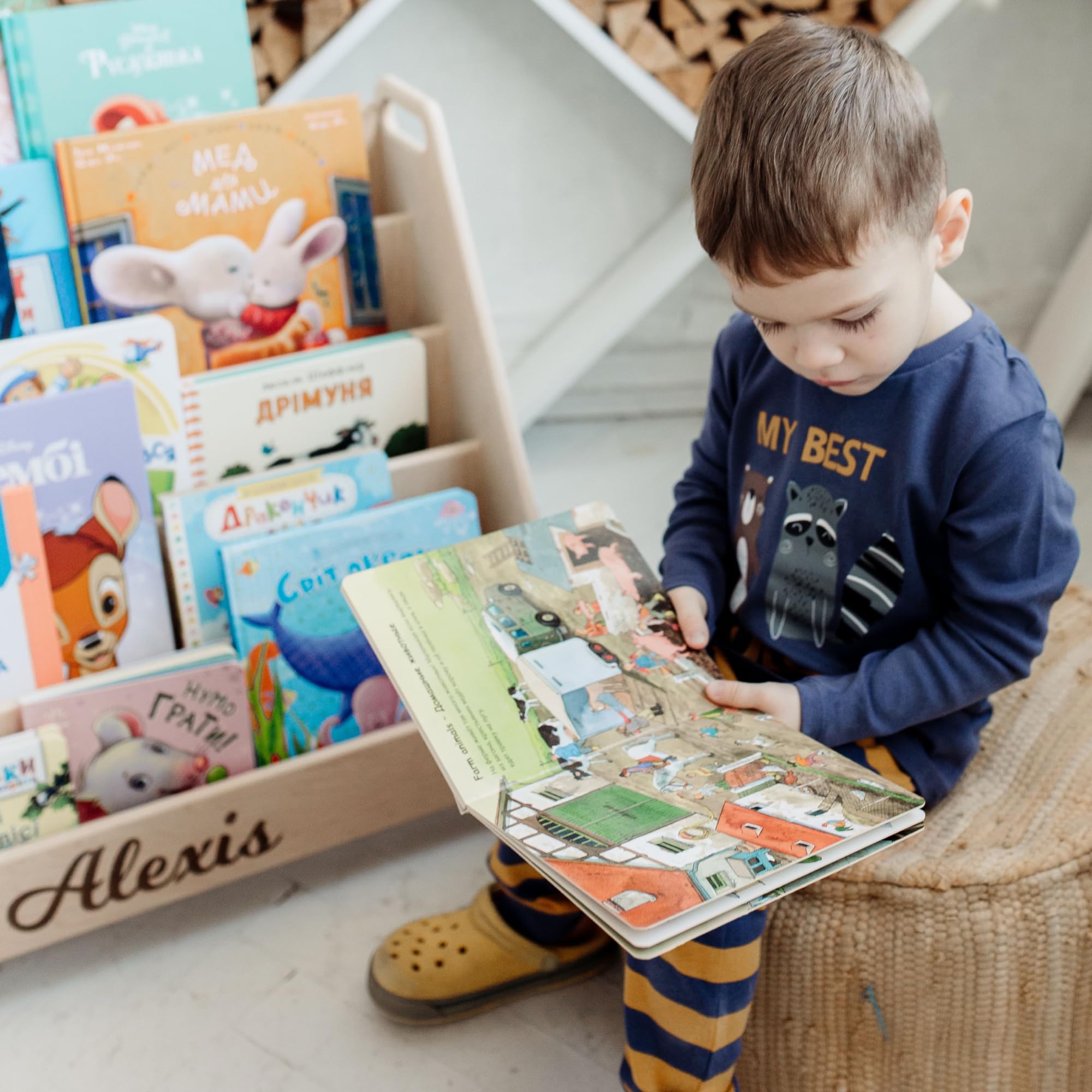 Montessori Kids Bookshelf - Natural Wood Toddler Bookcase for Nursery & Playroom - Small Children's Bookshelf for Montessori Learning & Home Organization