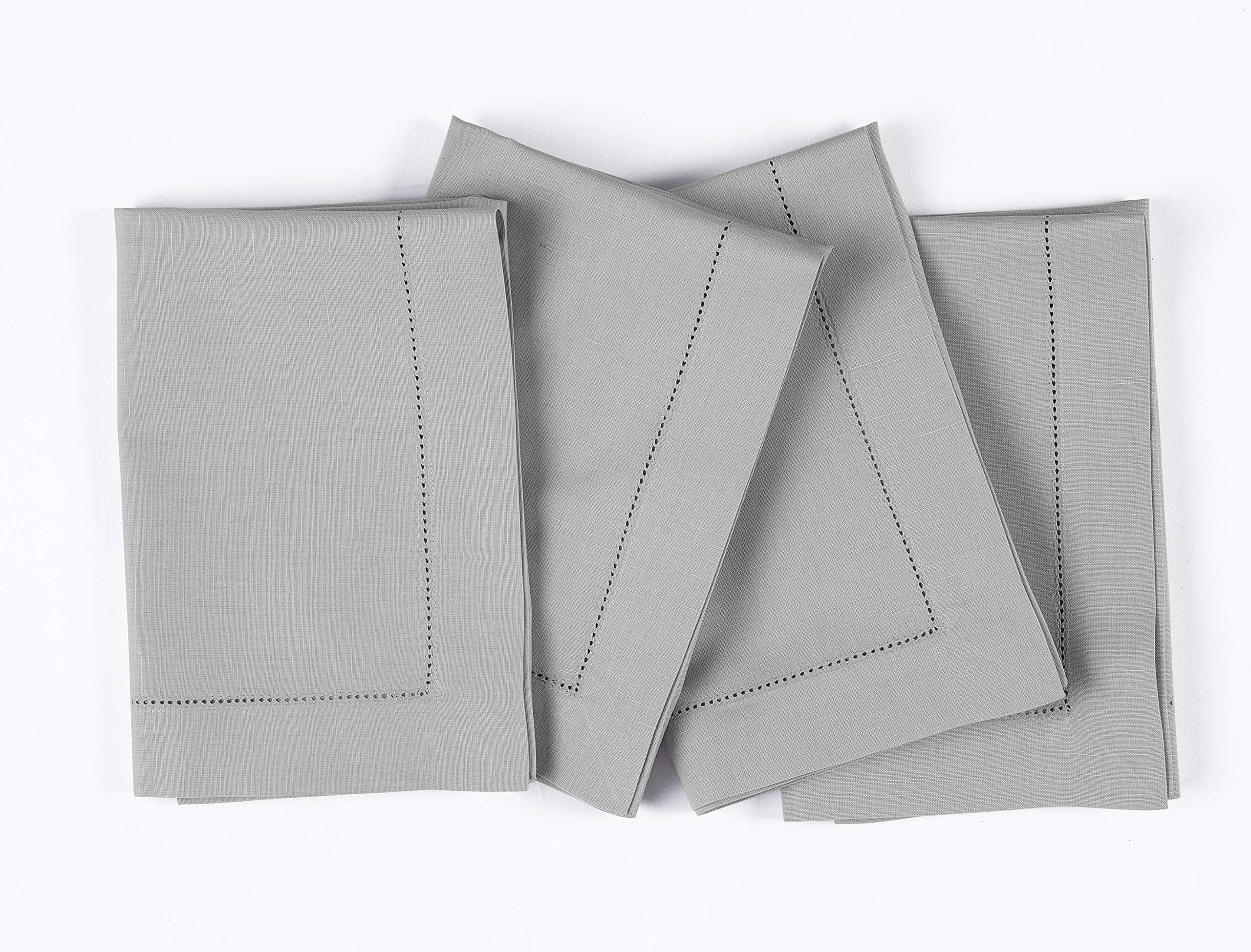 Solino Home 20x20 Inch Cotton Linen Hemstitch Napkins Set of 4 - Light Grey Cloth Dinner Napkins for Spring, Mothers Day & Easter - Handcrafted, Machine Washable - Perfect for Dinner Parties, Holiday Decor & Gift Giving