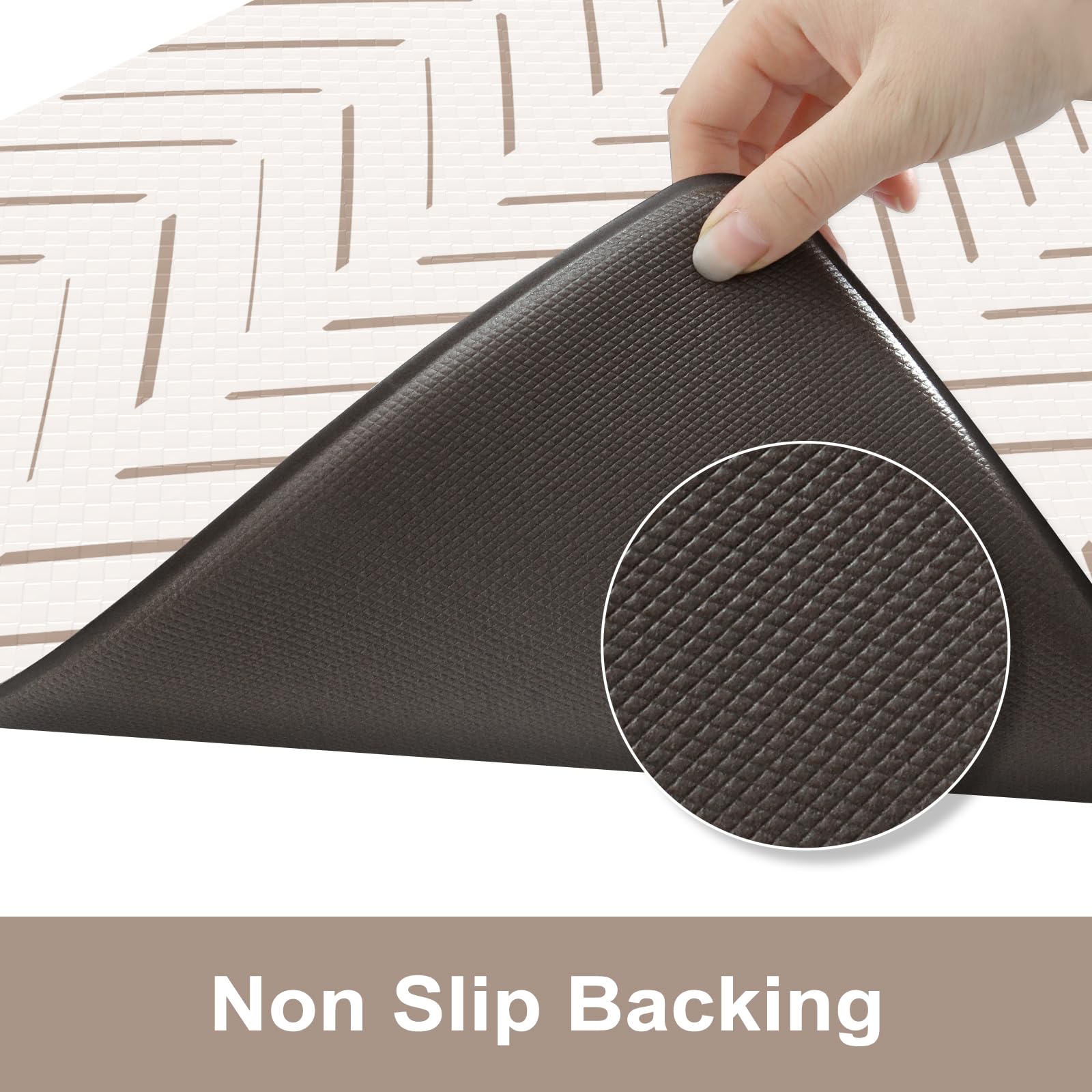 KIMODE Anti-Fatigue Kitchen Mats Set of 2 - Non-Slip Cushioned Floor Mats for Standing Desk, Office & Laundry Room - Waterproof Comfort Foam Rug in Light Brown/Beige - Perfect for Sink Areas, Cooking & Workstations
