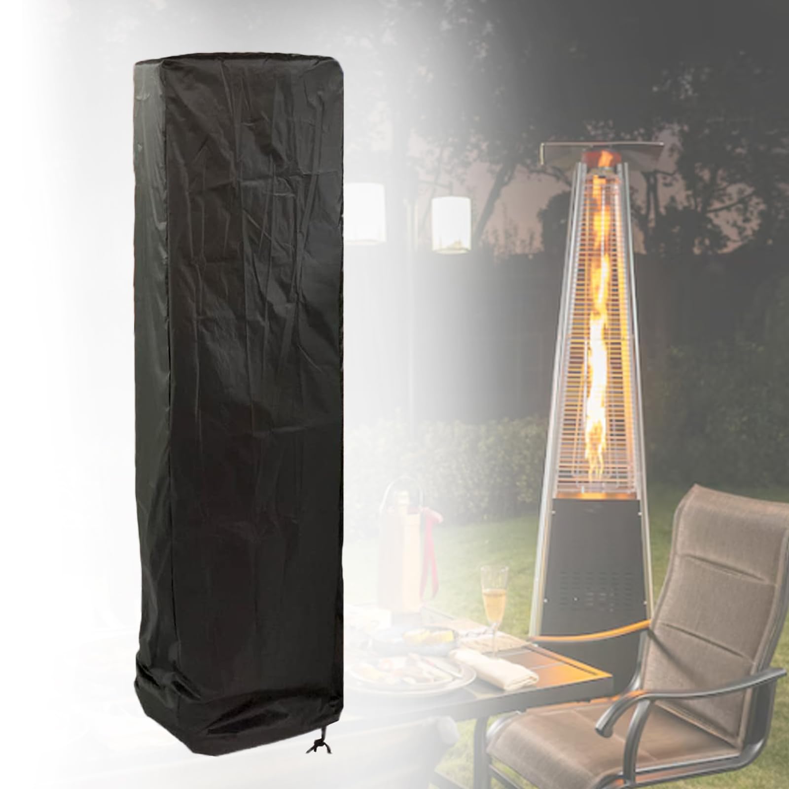 Waterproof Glass Tube Heater Cover - Heavy Duty 210D Outdoor Square Standing Patio Heater Protector for Pyramid Torch & Triangle Heaters | Dustproof & Weather Resistant | Perfect for Backyard, Deck, and Garden Heating
